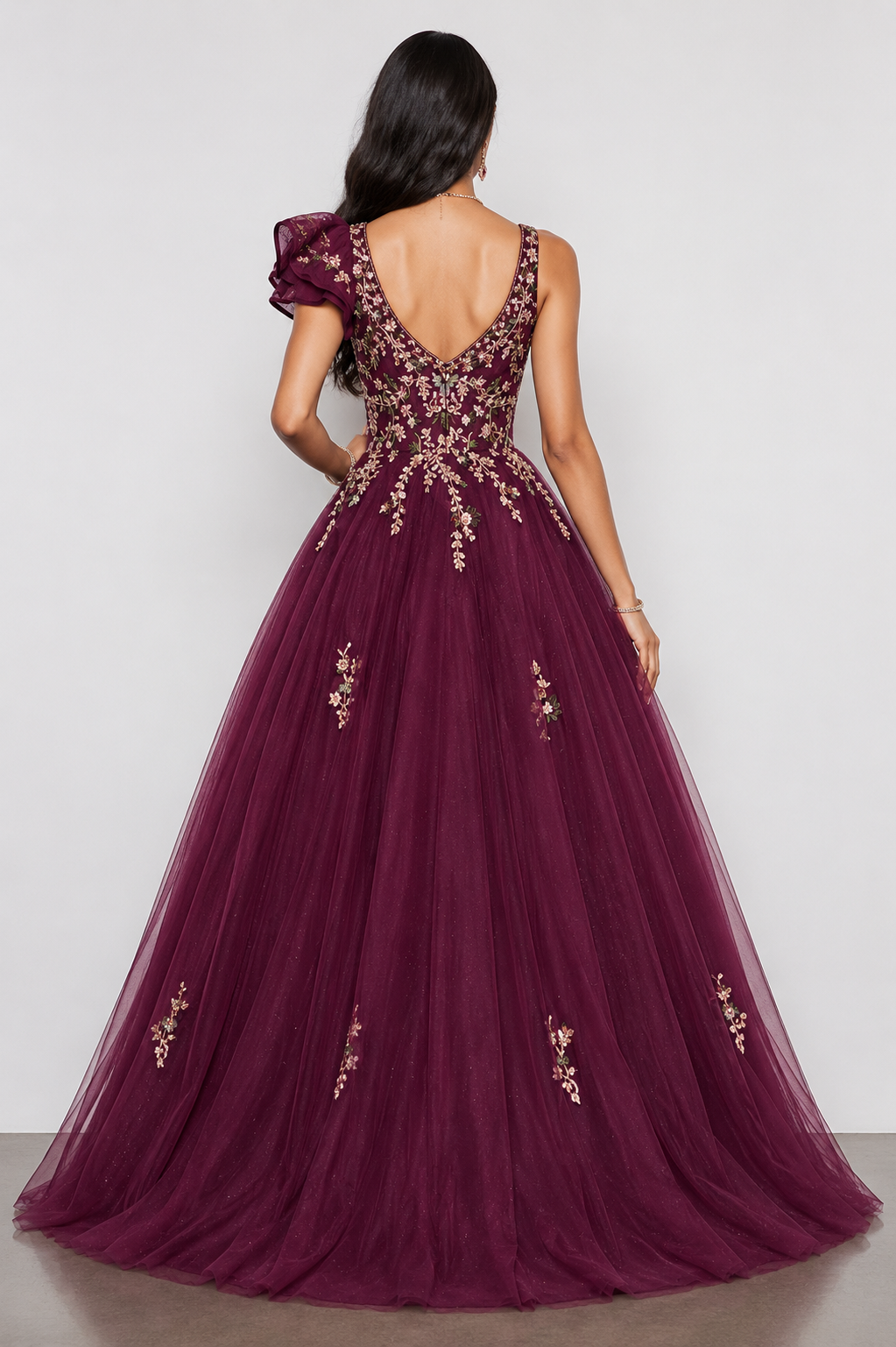 Magenta Soft Net Gown with Sequins Resham and Moti Work