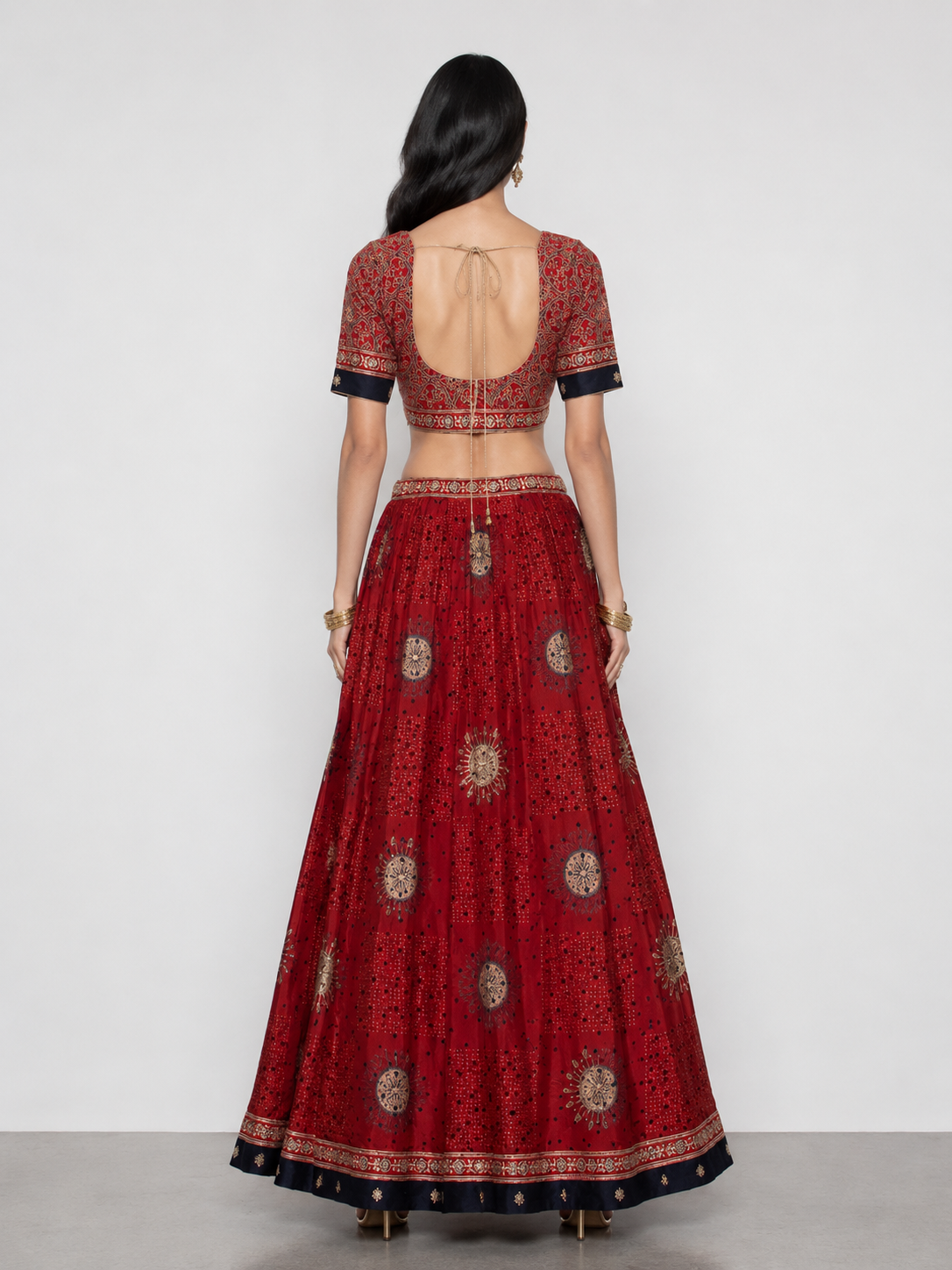 Maroon Ajrakh Silk Lehenga Choli with Ajrakh Print and Kashab Work