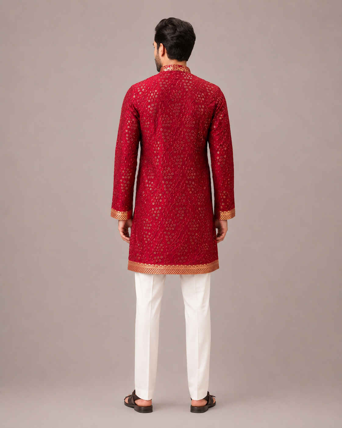Maroon Chiffon Kurta Set with Machine Embroidery Work