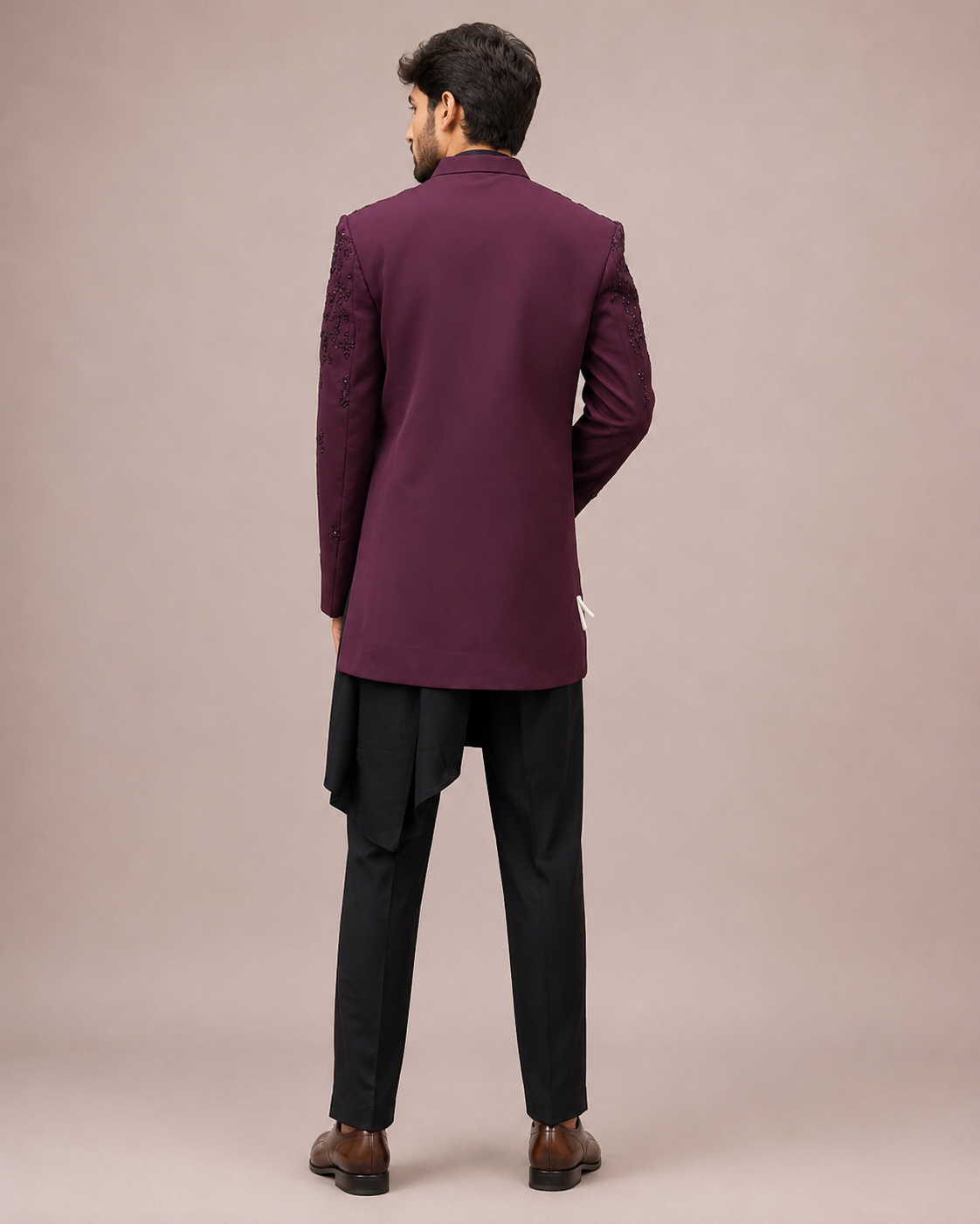 Maroon Imported Fabric Indo Western for Men with Cutdana and Hand Work