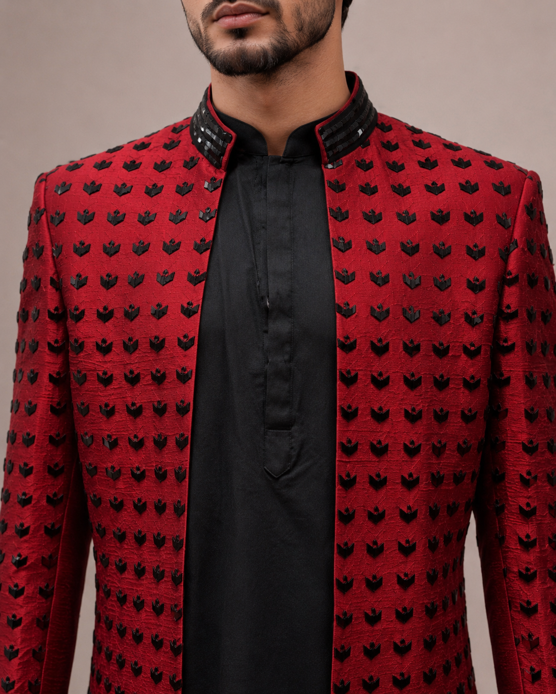 Maroon Pure Raw Silk Indo Western with Hand Cutdana Work