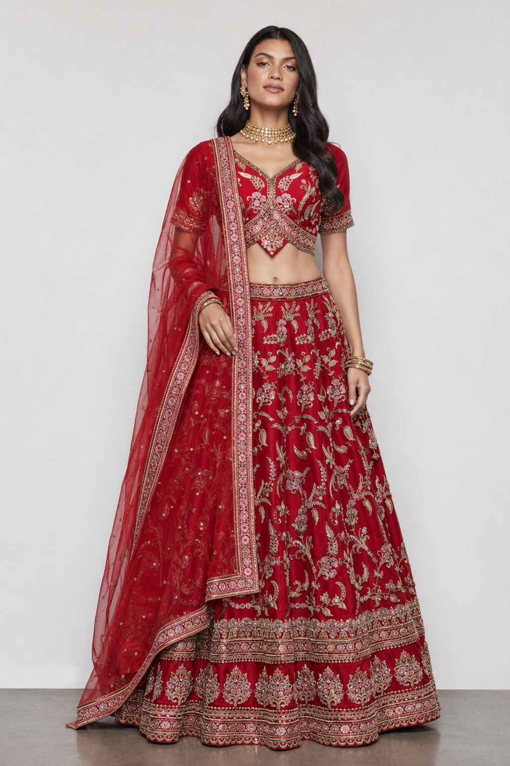 Maroon Pure Silk Bridal Lehenga with Resham and Diamond Work