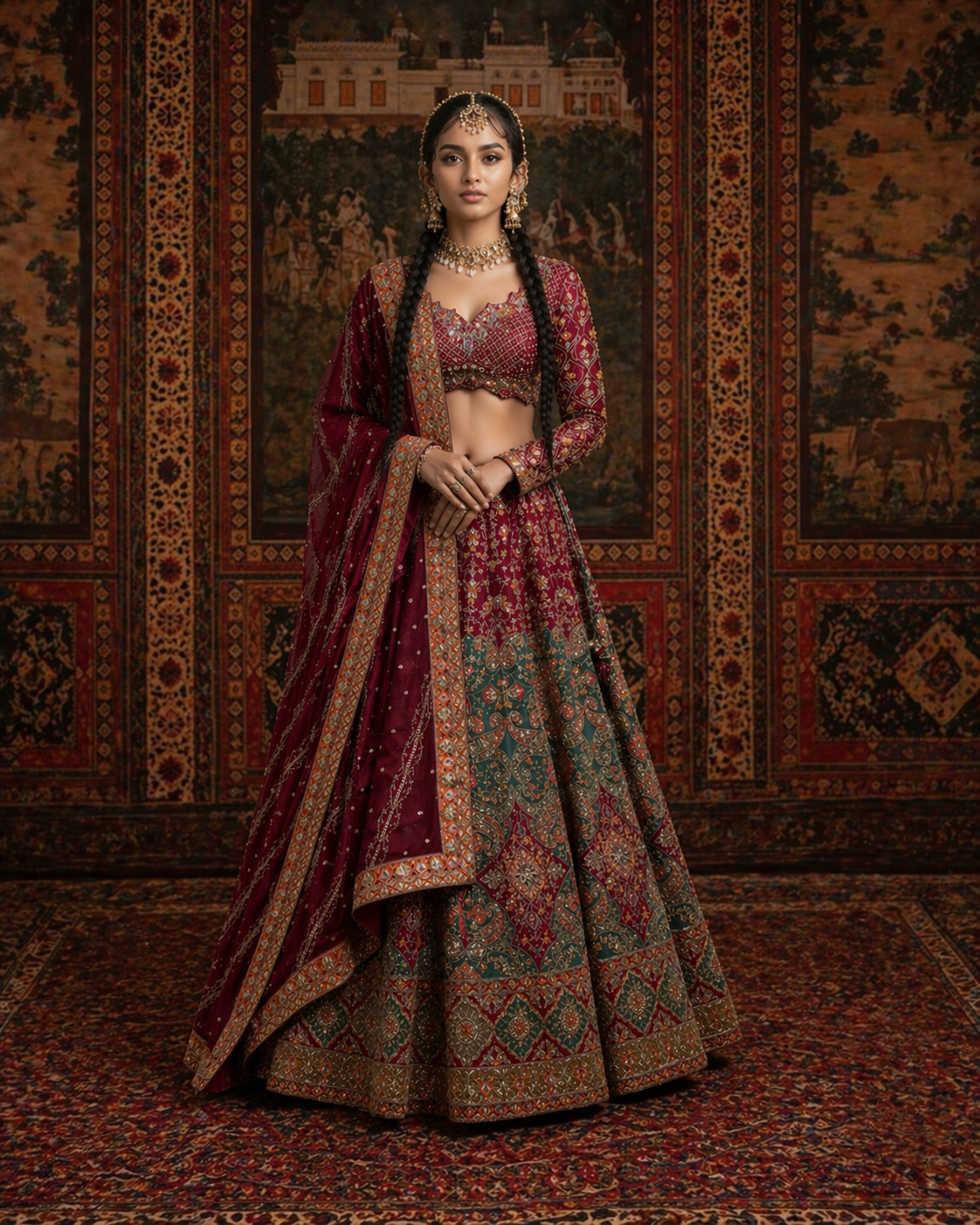 Maroon Raw Silk Lehenga Choli
