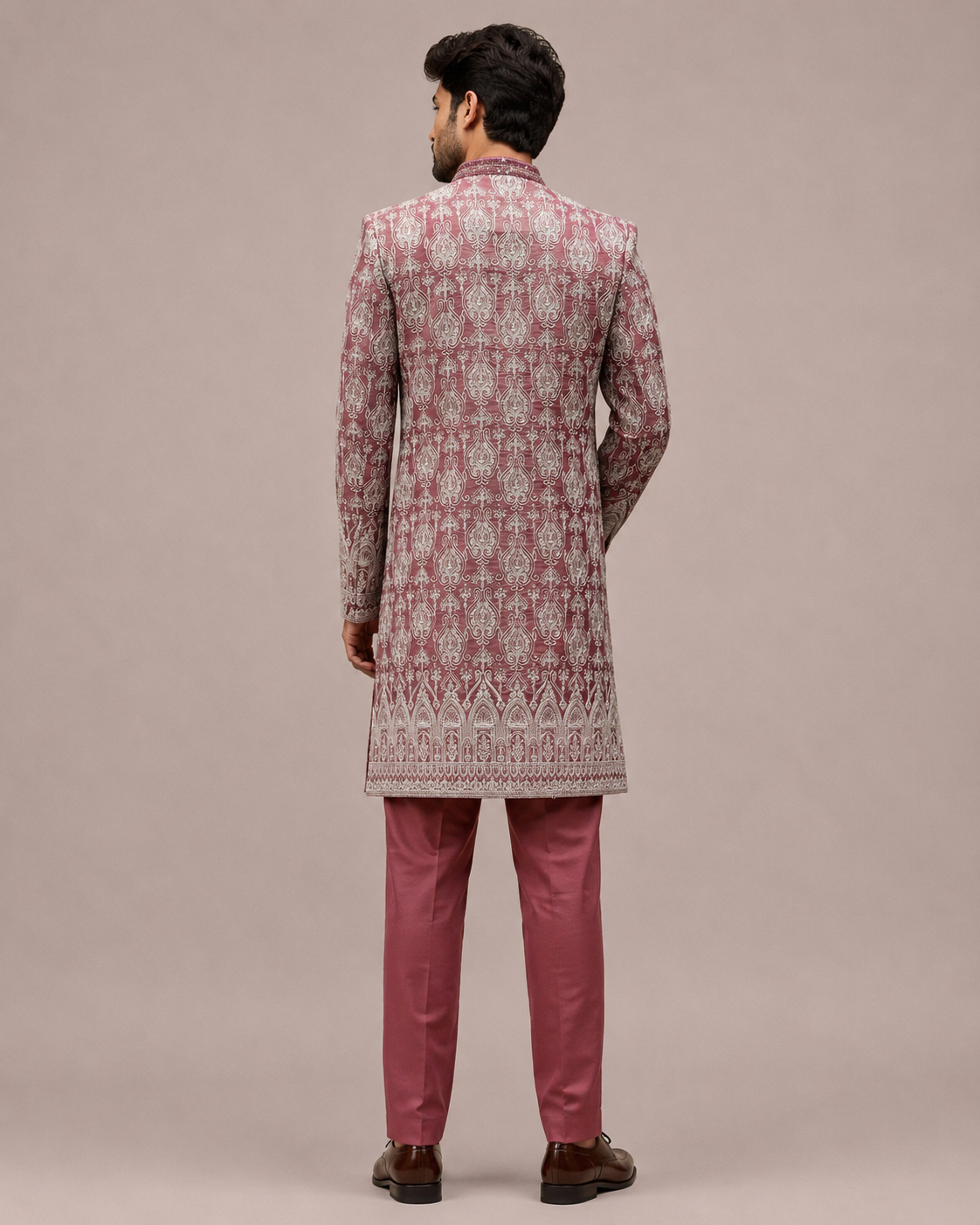 Maroon Silk Indo Western for Men with Print Work