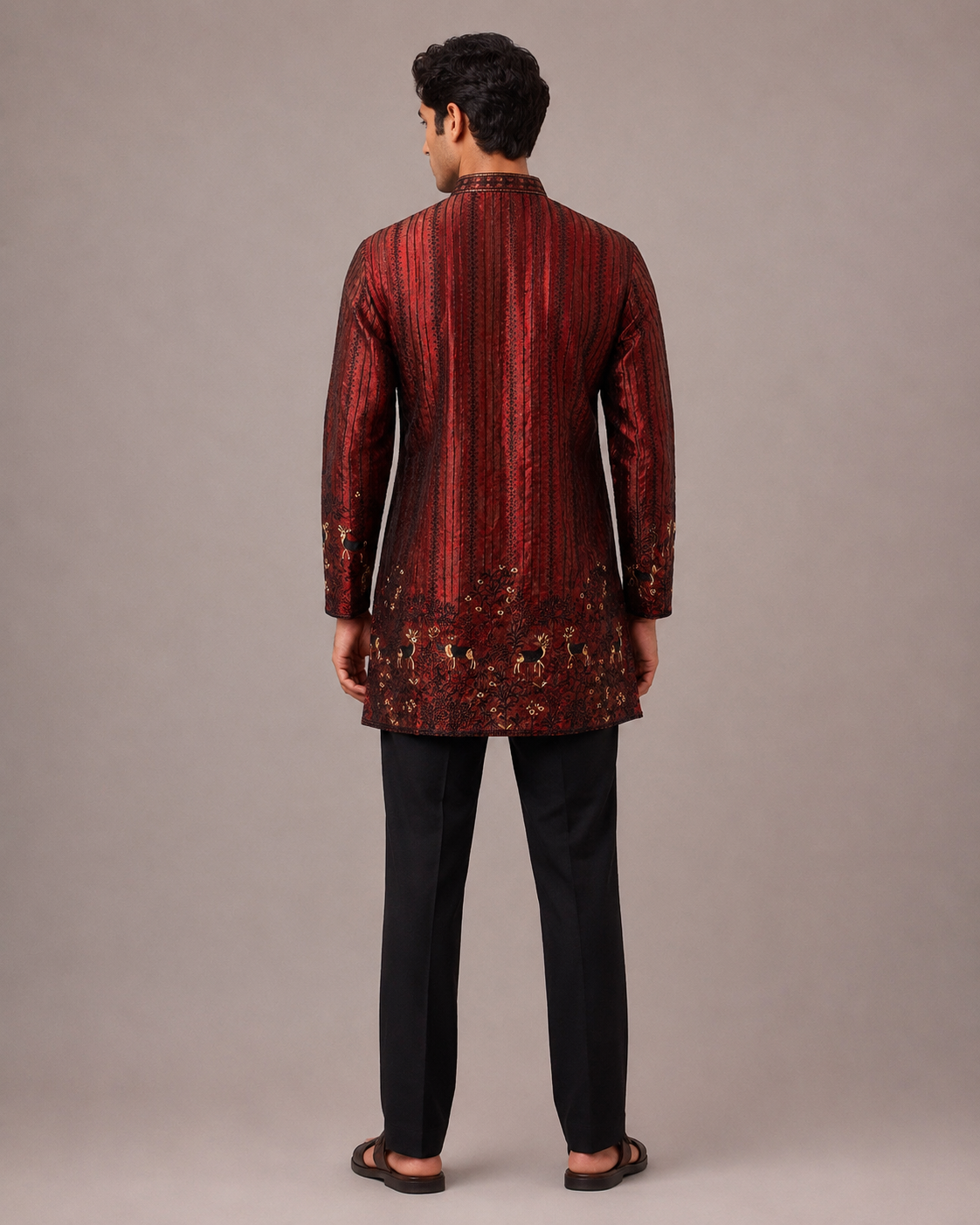 Maroon Silk Kurta Set with Machine Thread Work