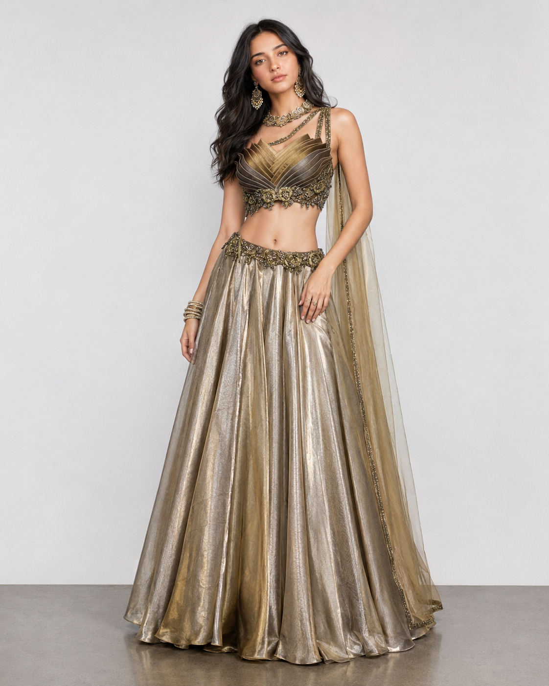 Mehndi Green Soft Silk Chaniya Choli with Kardana and Stone Work