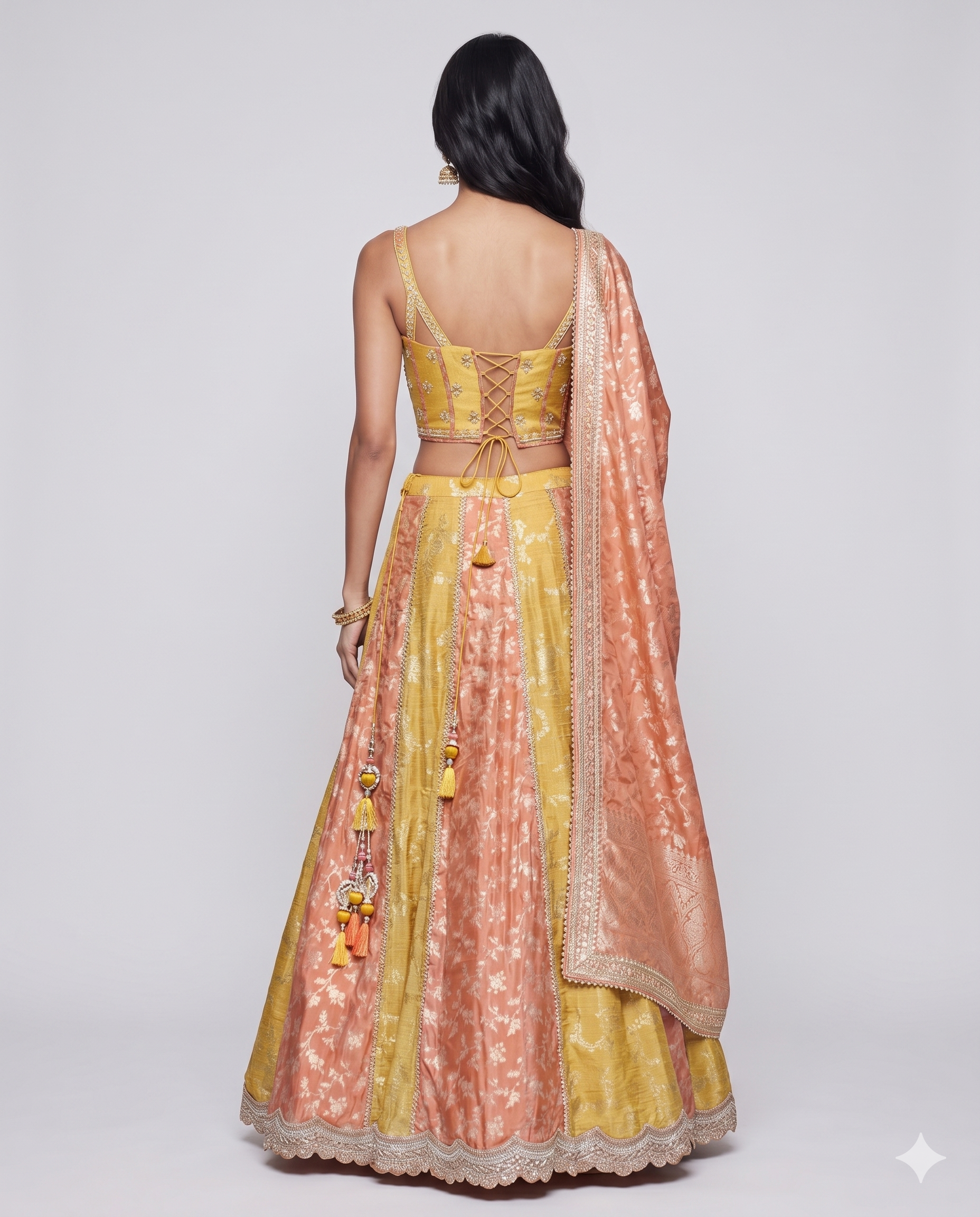 Mustard Banarasi Silk Choli with Kardana Moti Resham and Sequins Work