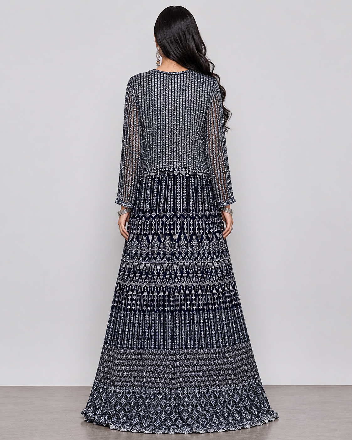 Navy Blue Georgette Silk Indo Western with Mirror Sparcel Resham and Pure Georgette Work
