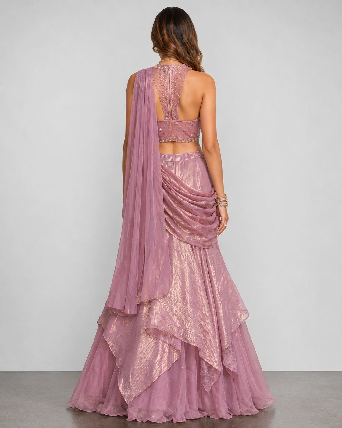 Onion Pink Shimmer Silk Choli with Mirror Moti and Kardana Work