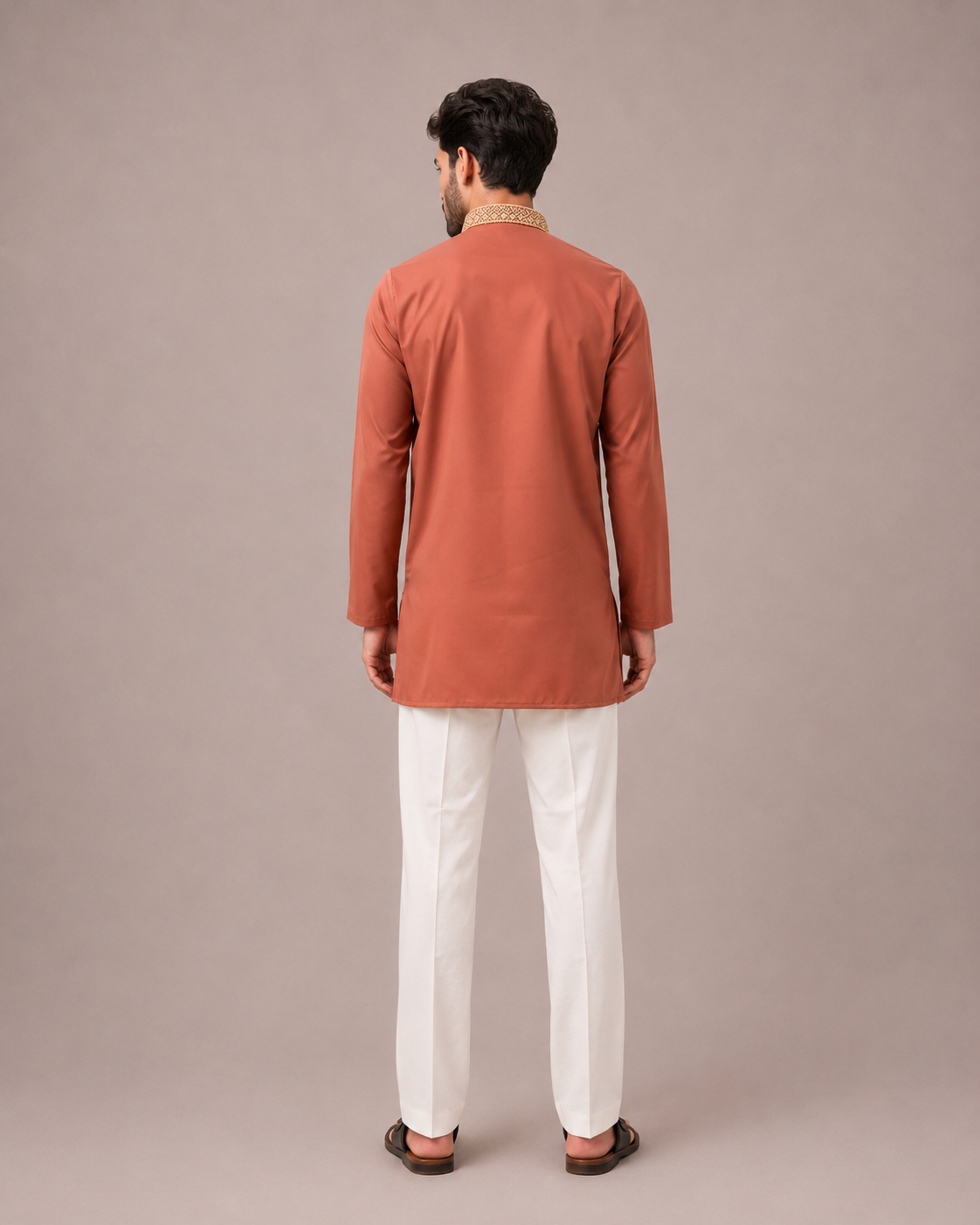 Orange Imported Fabric Kurta Top with High Neck and Hand Machine Work