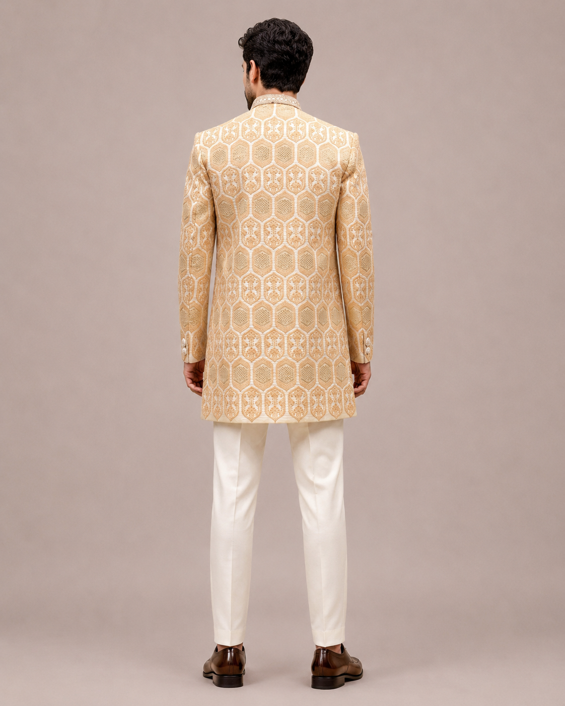 Orange Silk Indo Western for Men with Machine Work