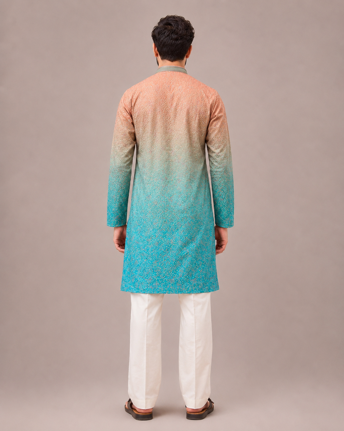 Orange Silk Kurta Set with Aari and Computer Embroidery Work