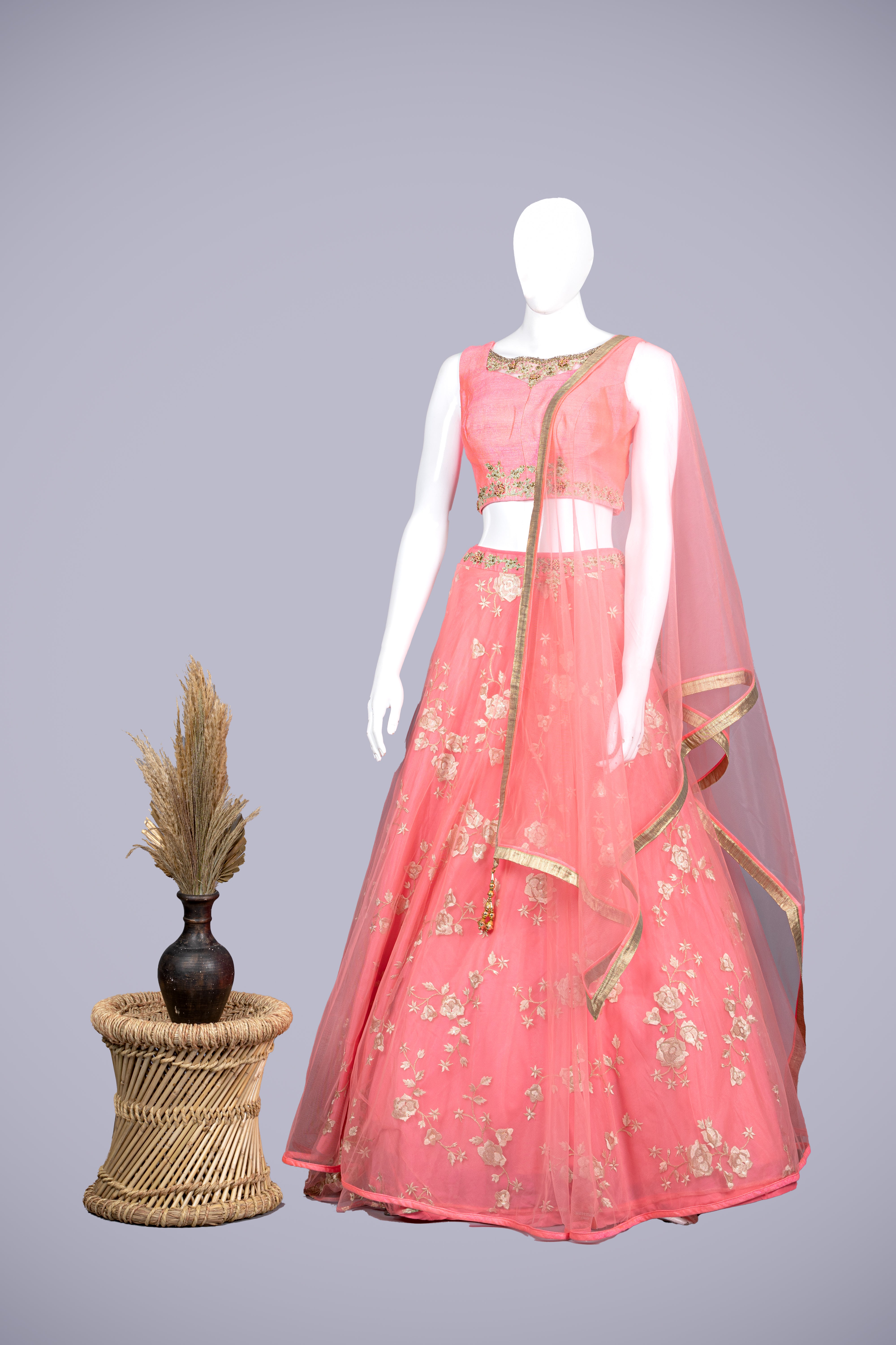 Gajri Pink Lehenga Choli with Machine Work