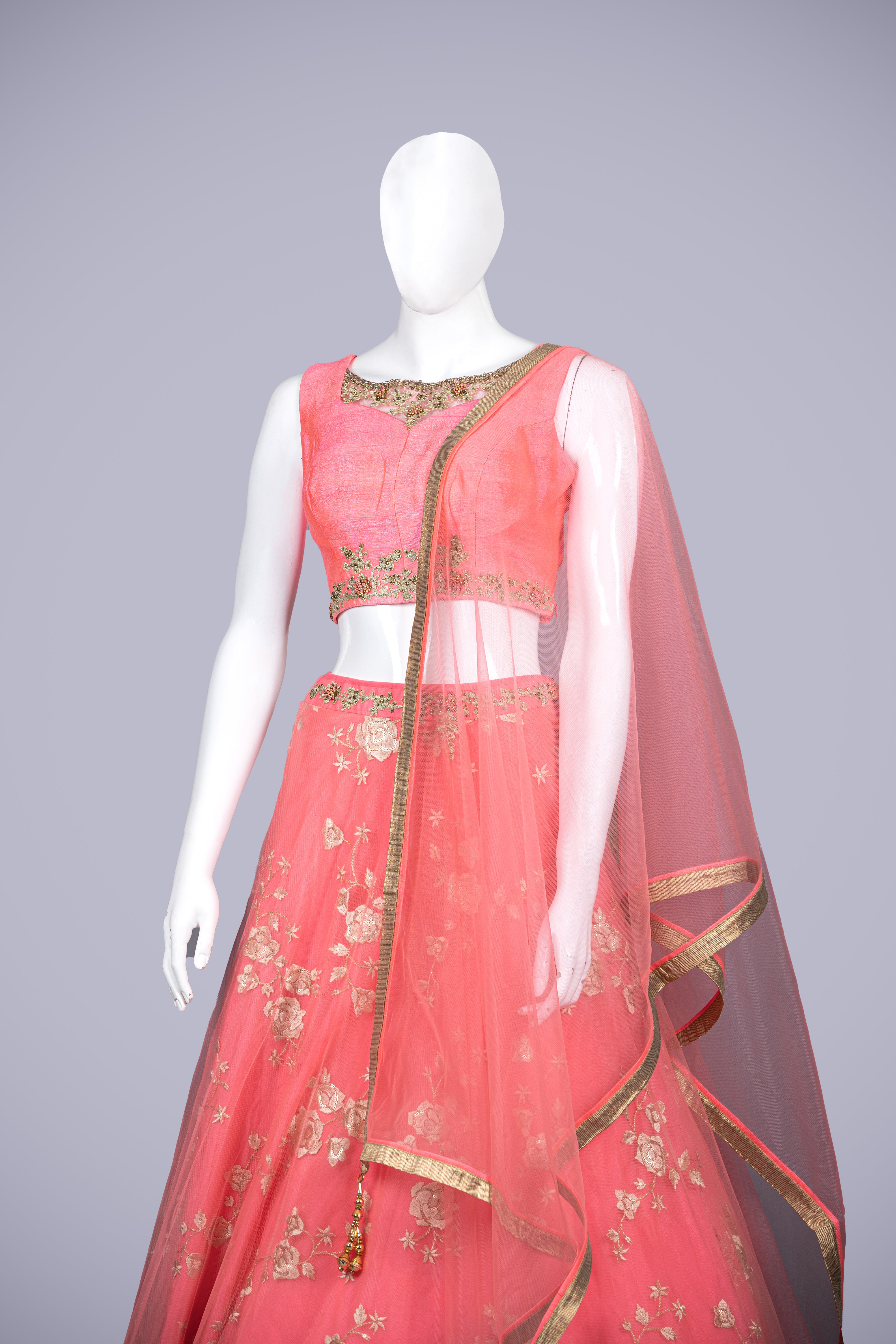 Gajri Pink Lehenga Choli with Machine Work