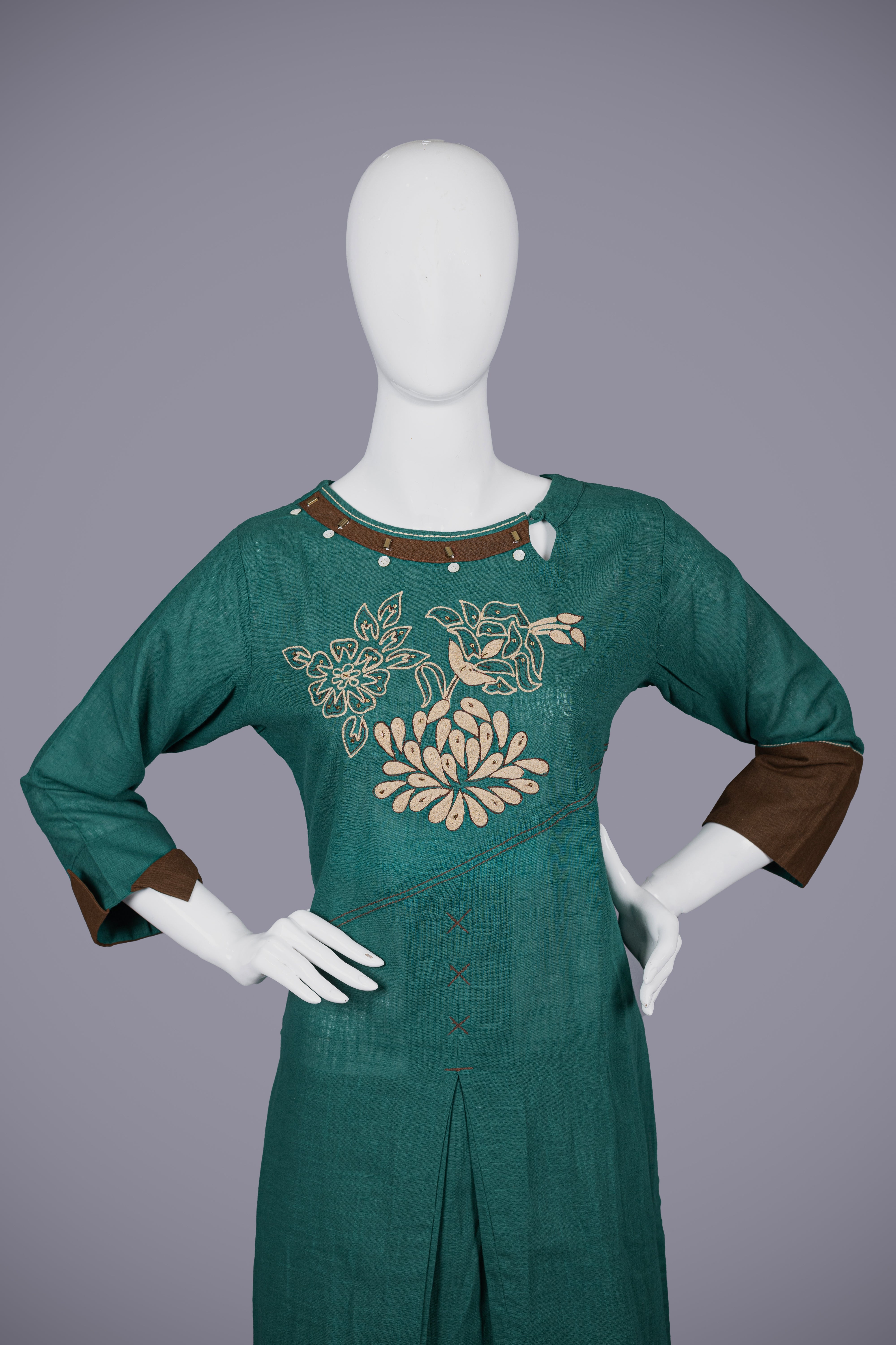 Rama Blue Kurti Palazzo Set in Cotton Fabric