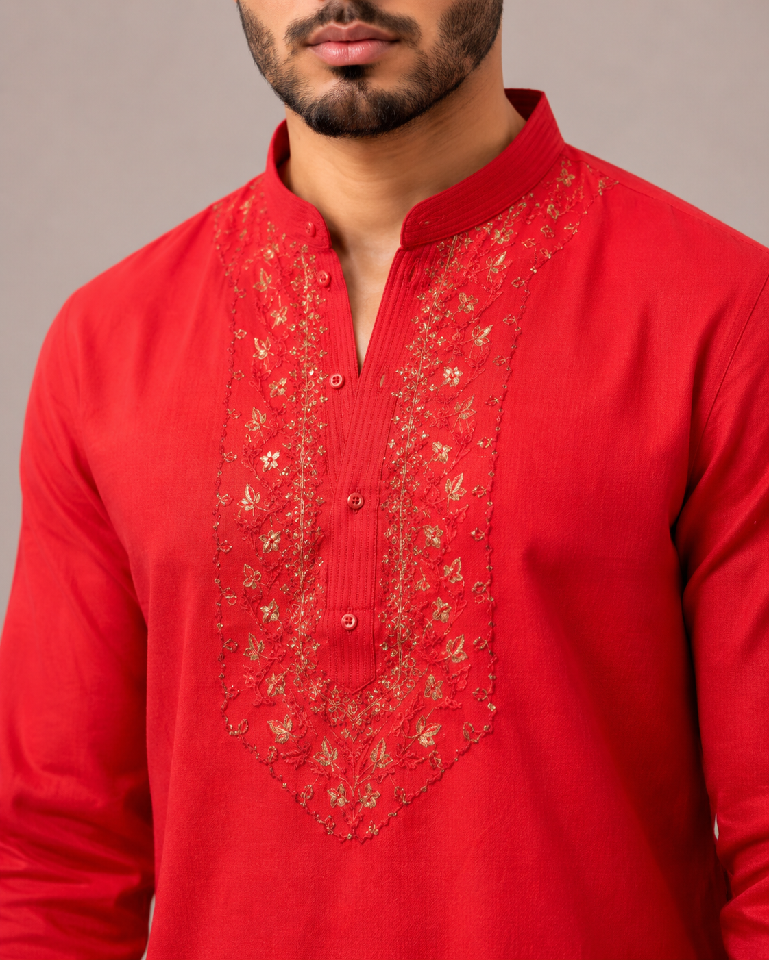 Peach Linen Fabric Kurta Top with Hand Work