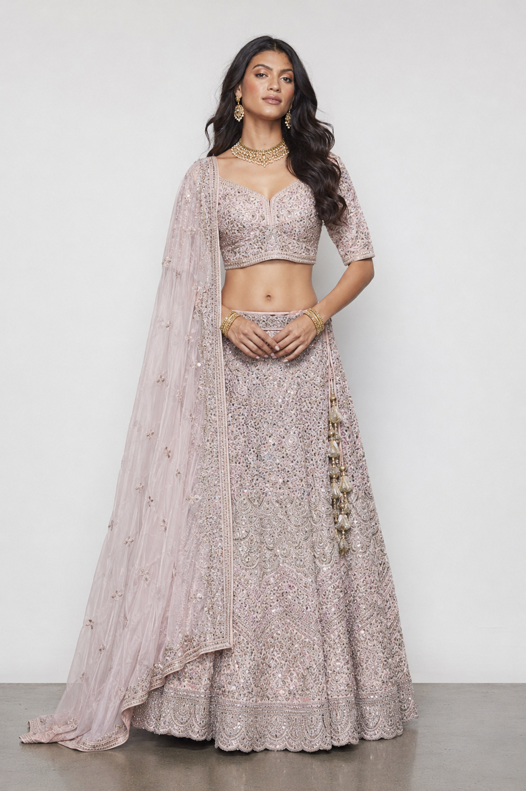 Peach Silk Bridal Lehenga with Resham Jartar Miral and Kashab Work