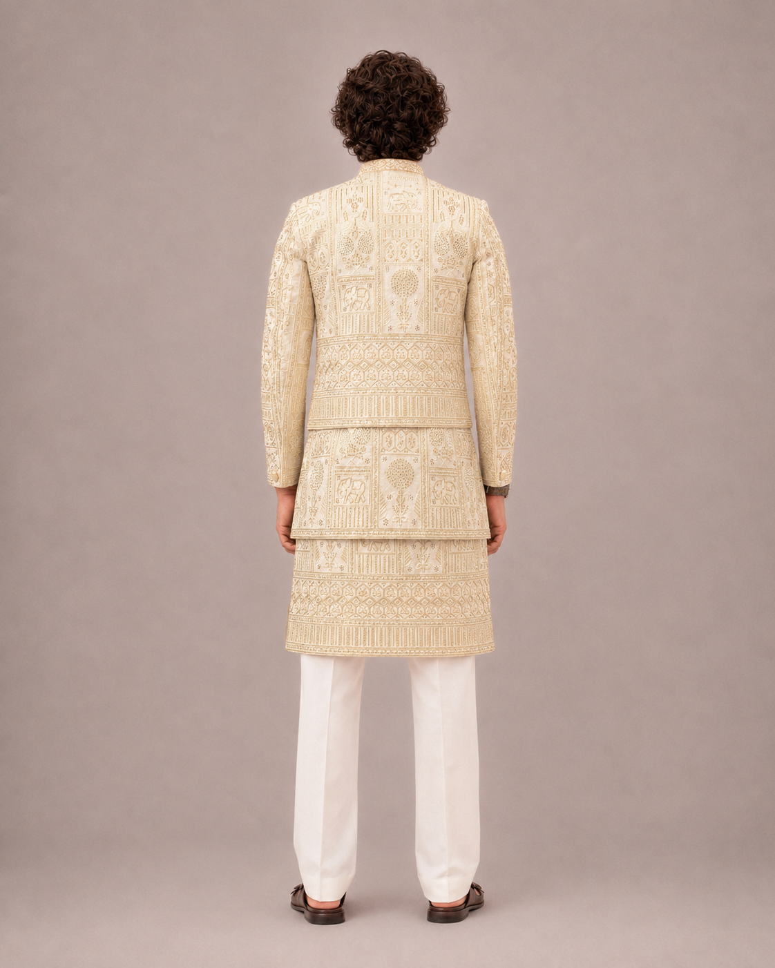 Peach Silk Sherwani for Men with Hand Work
