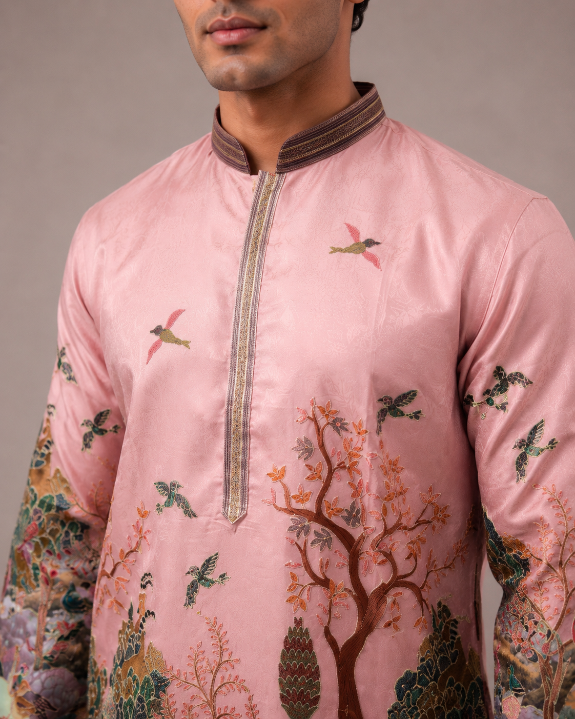 Pink Art Silk Kurta Set with Computer Print Work