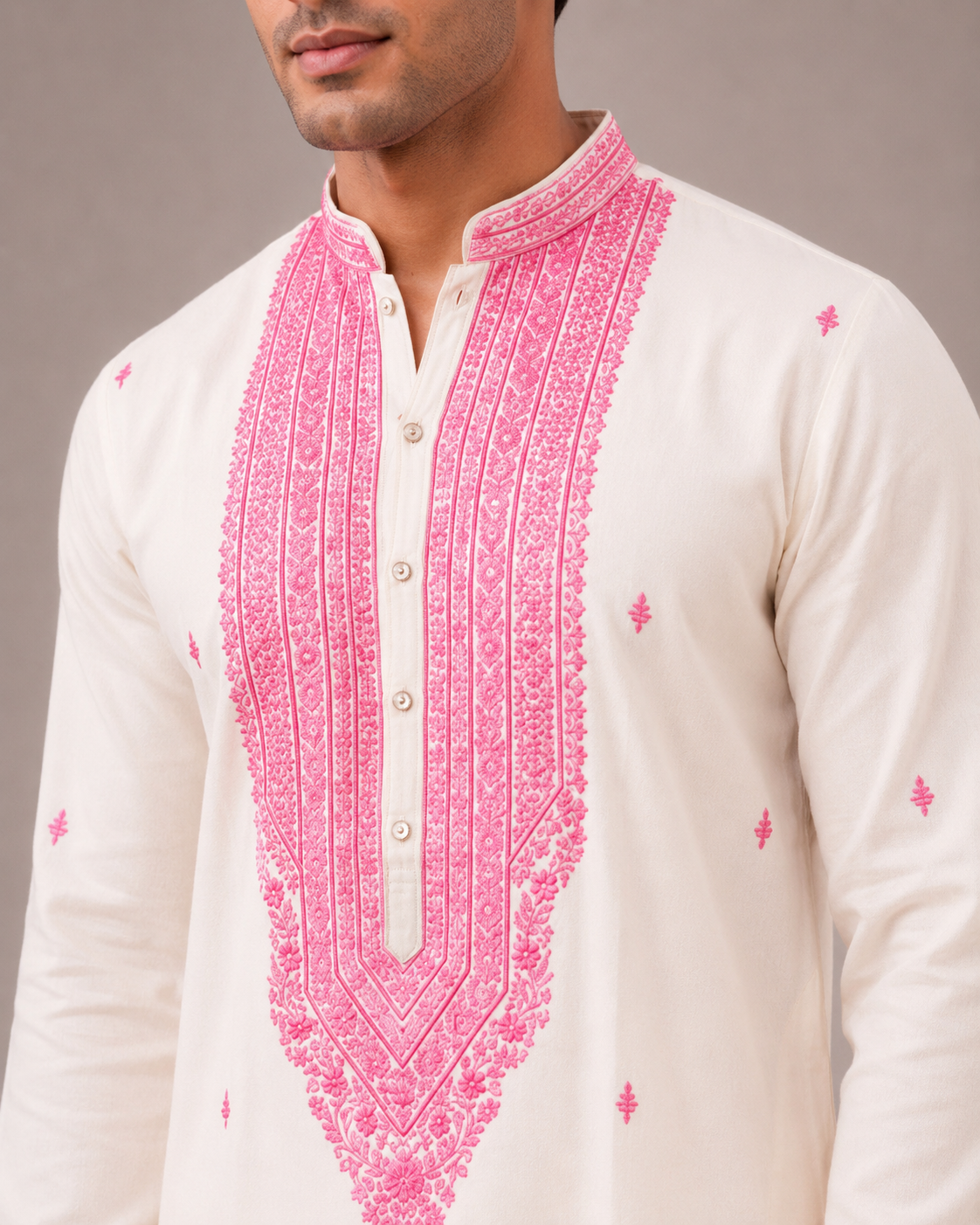 Pink Banarasi Silk Kurta Set with Thread Computer Embroidery Work