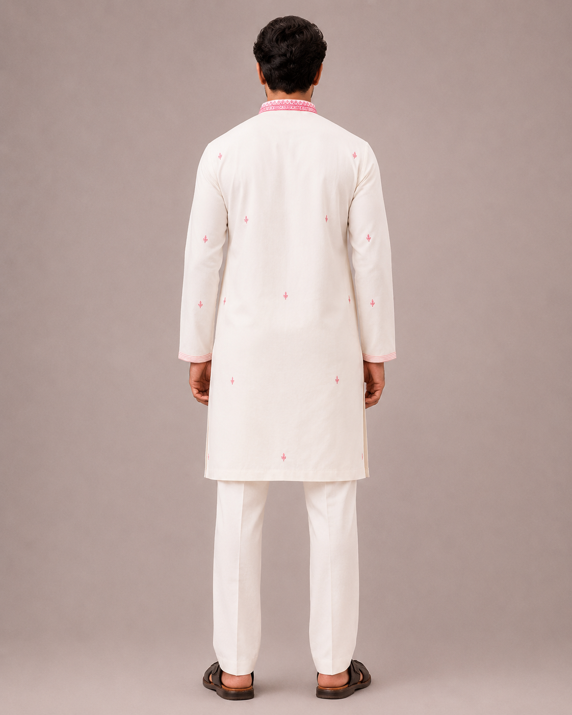 Pink Banarasi Silk Kurta Set with Thread Computer Embroidery Work