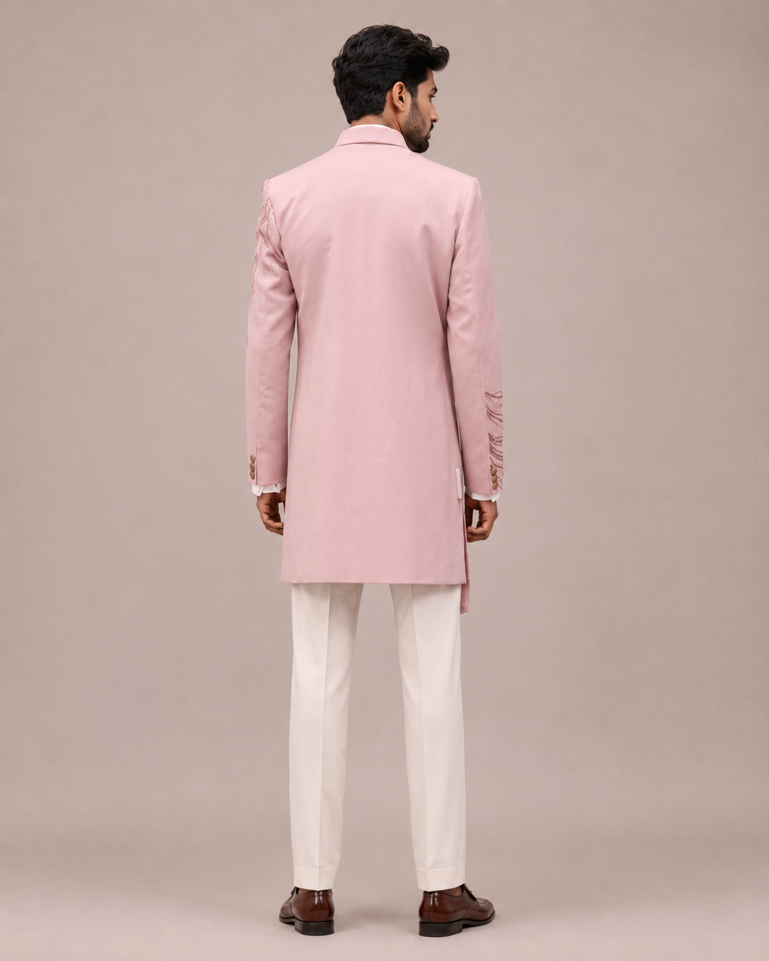Pink Imported Fabric Indo Western for Men with Sequins, Beads and Cutdana Work