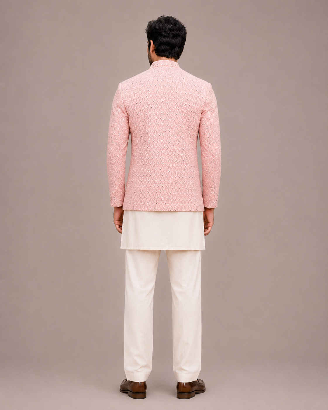 Pink Lakhnavi Jodhpuri Suit for Men with Lakhnavi Mirror Work