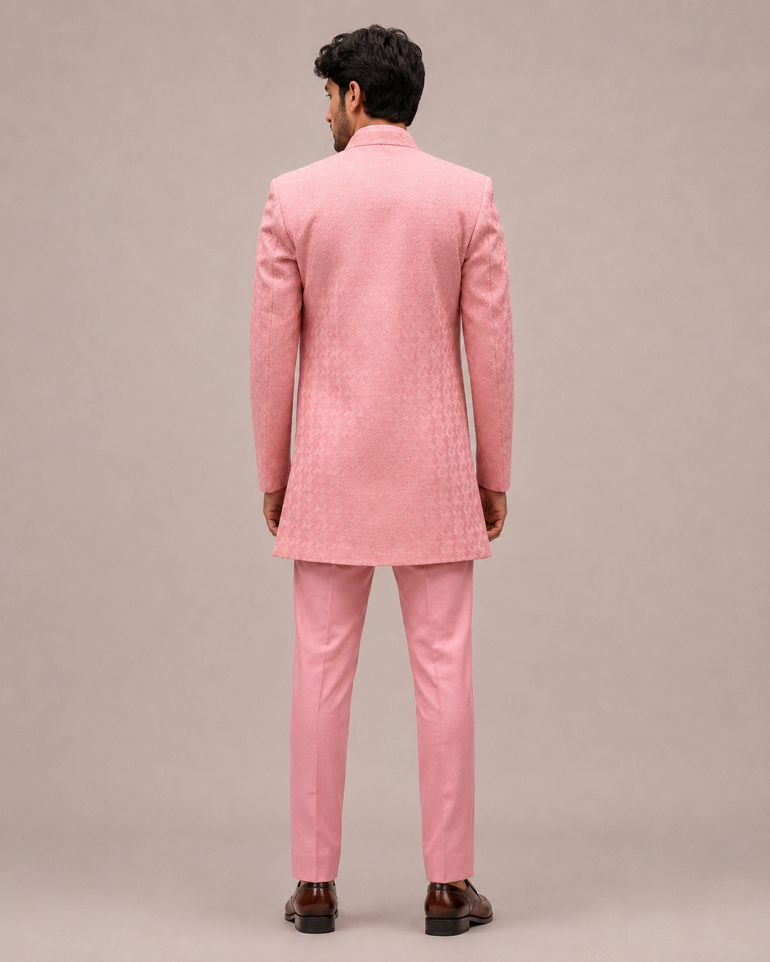 Pink Silk Indo Western with Computer Embroidery and Thread Work