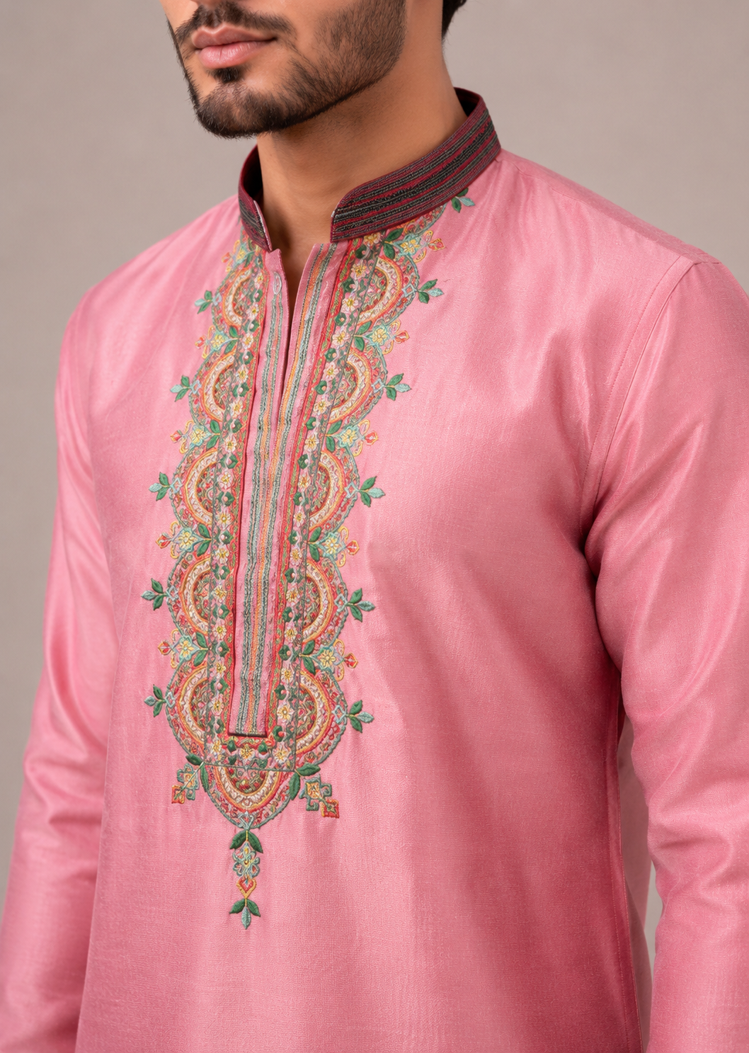 Pink Silk Kurta Set with Dupatta & Computer Art Work