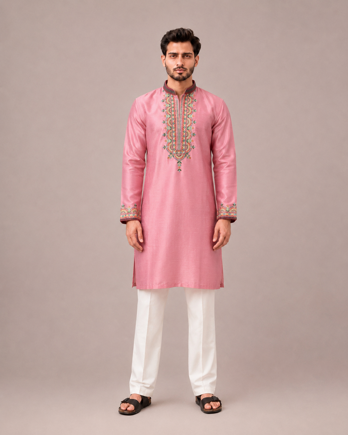 Pink Silk Kurta Set with Dupatta & Computer Art Work