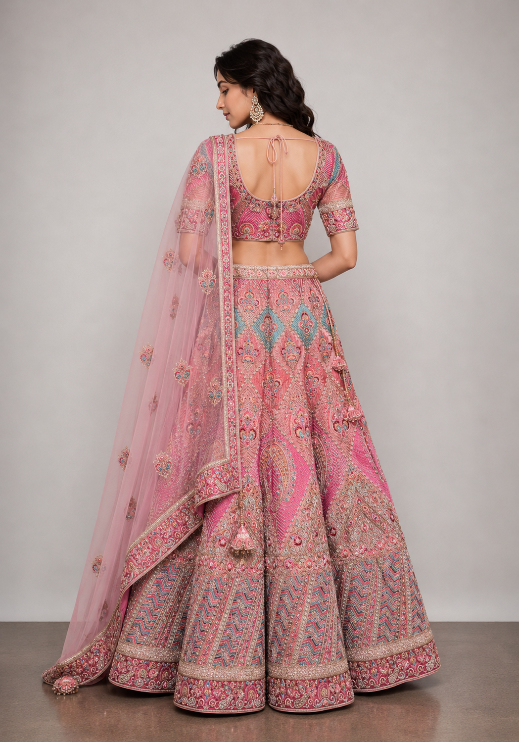 Pink Silk Lehenga Choli with Moti, Resham, and Jardoshi Work