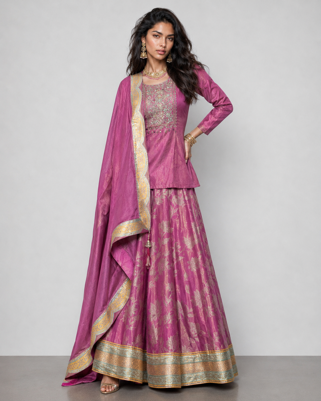 Pink Tissue Silk Choli with Zardozi and Gath Work