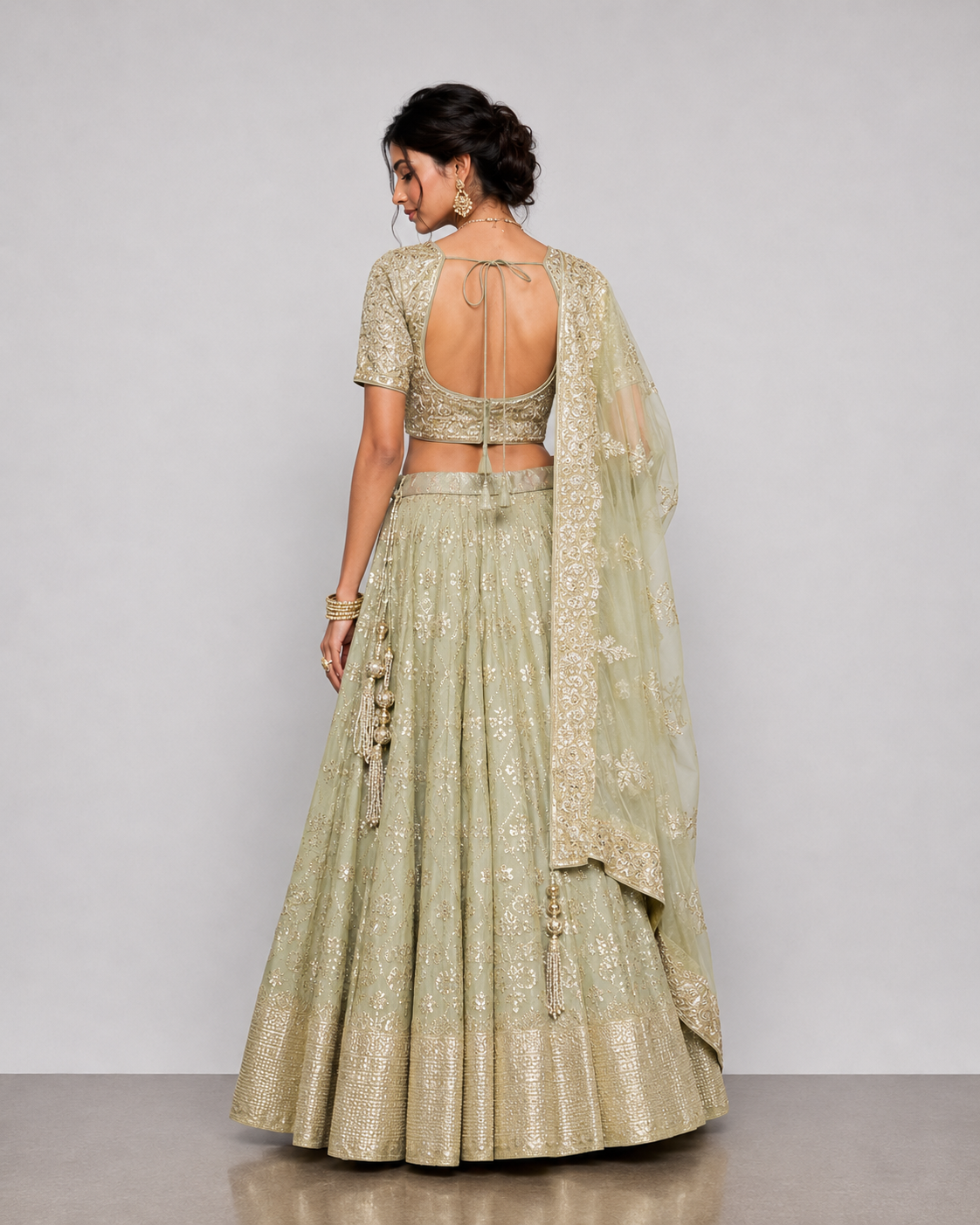 Pista Tissue Silk Choli with Zardozi Resham and Kasab Work
