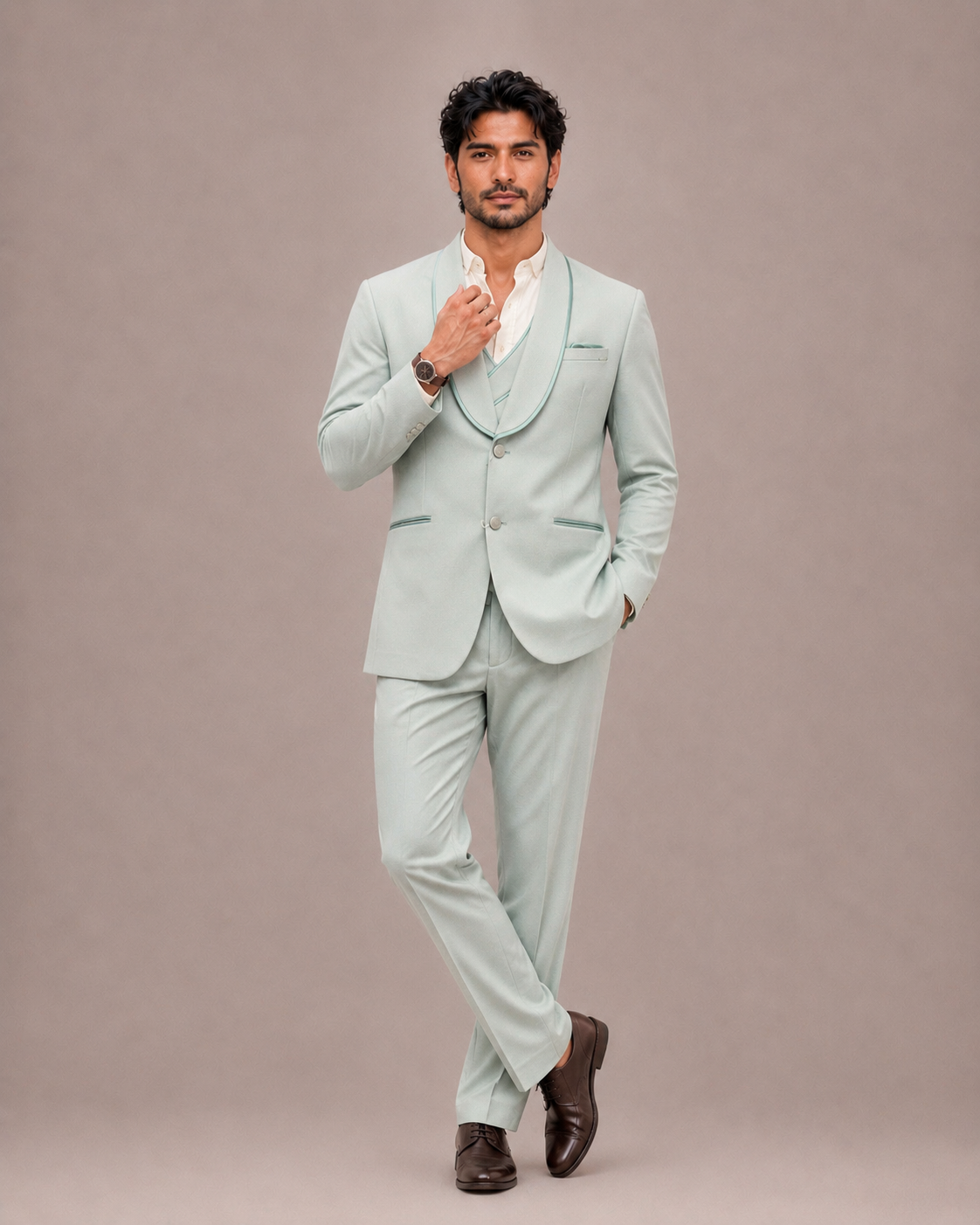 Pista Viskos Tuxedo Suit with Grosgrain Lapel and Tonal Trim Work