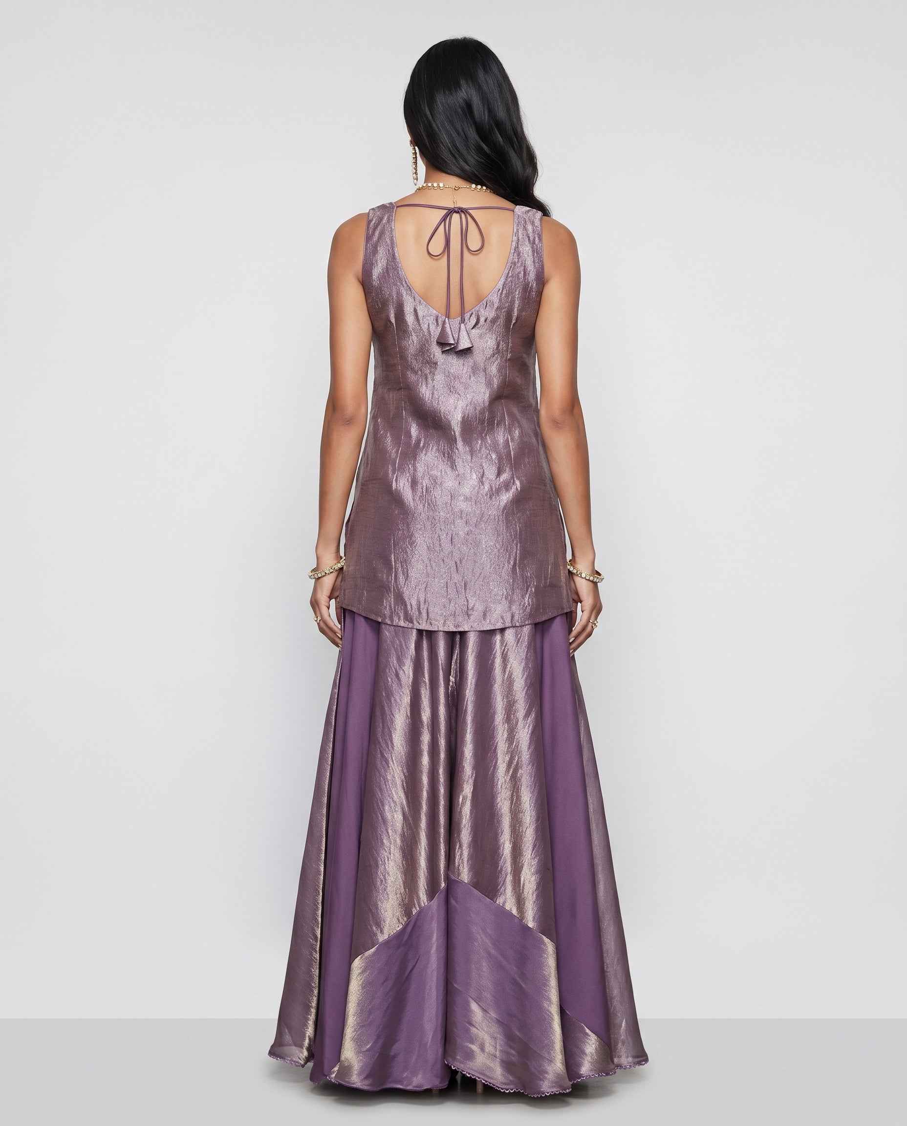 Purple Tissue Silk Indo Western with Moti Sequence Cutdana and Organza Work