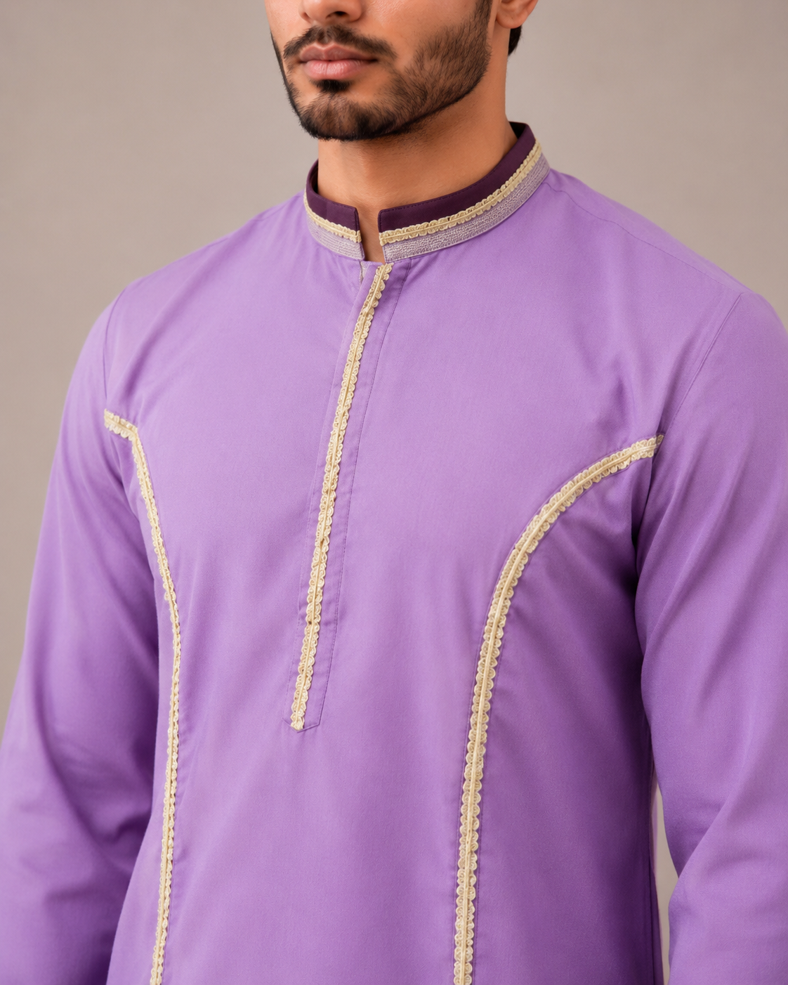 Purple Imported Fabric Kurta Top with Hand and Machine Embroidery Work