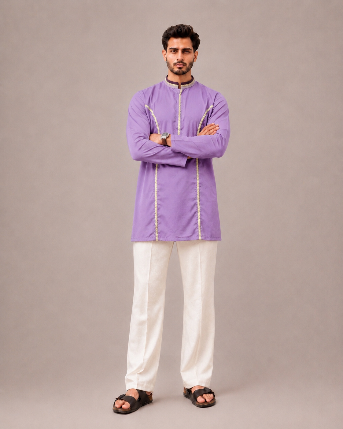 Purple Imported Fabric Kurta Top with Hand and Machine Embroidery Work