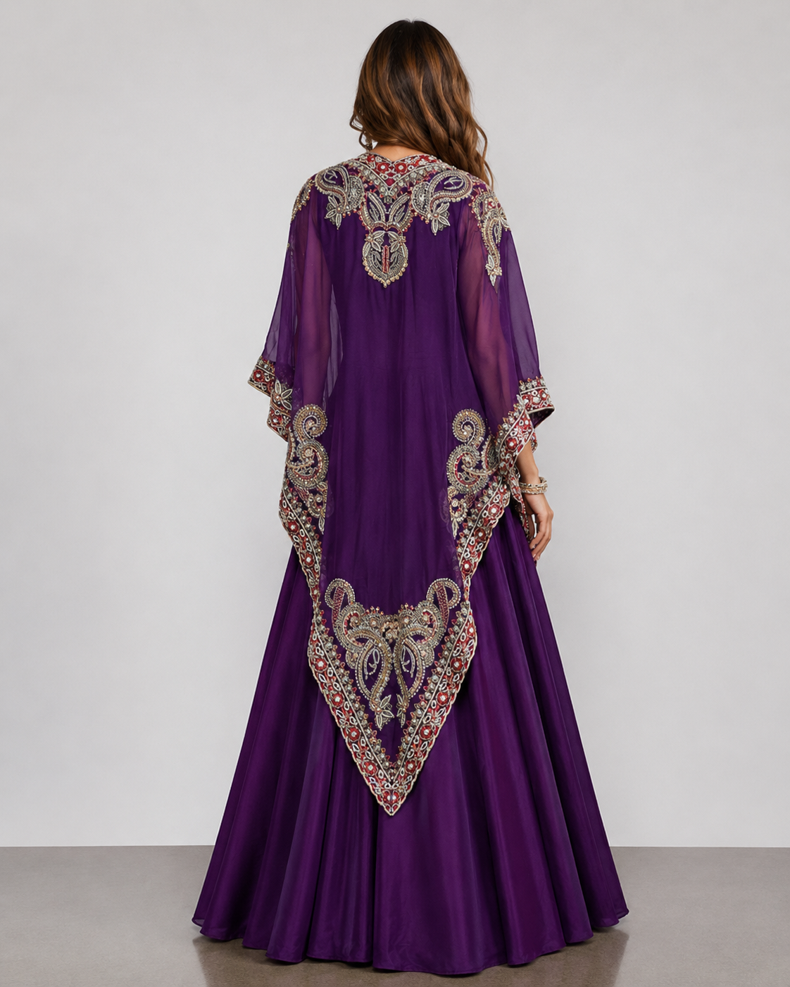 Purple Organza Lehenga Choli with Moti, Resham and Gath Work