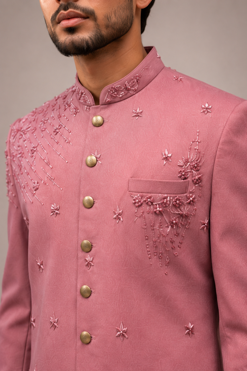 Purple Shade Velvet Indo Western for Men with Hand Work