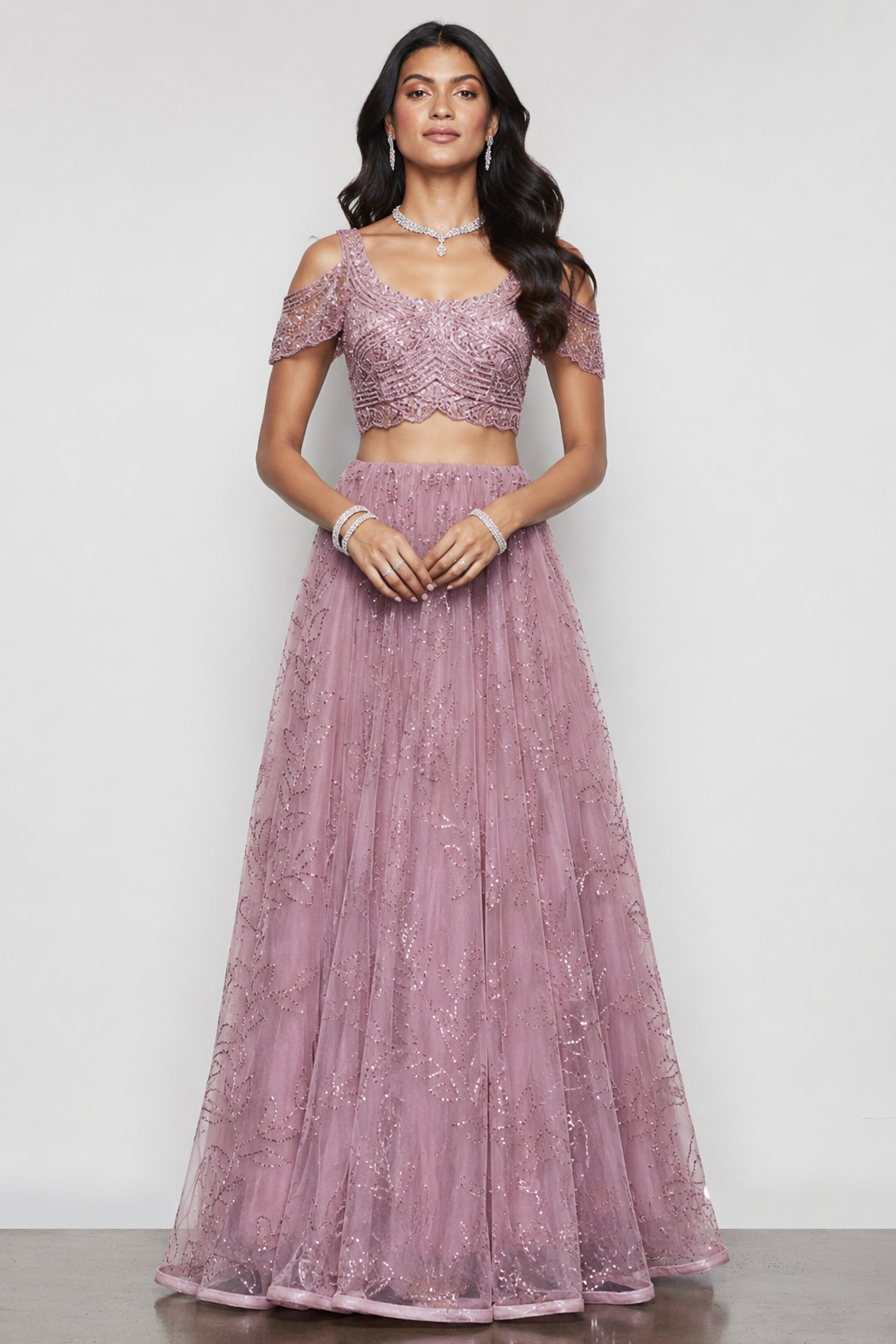 Purple Soft Net Gown with Kardana Sequins and Diamond Work