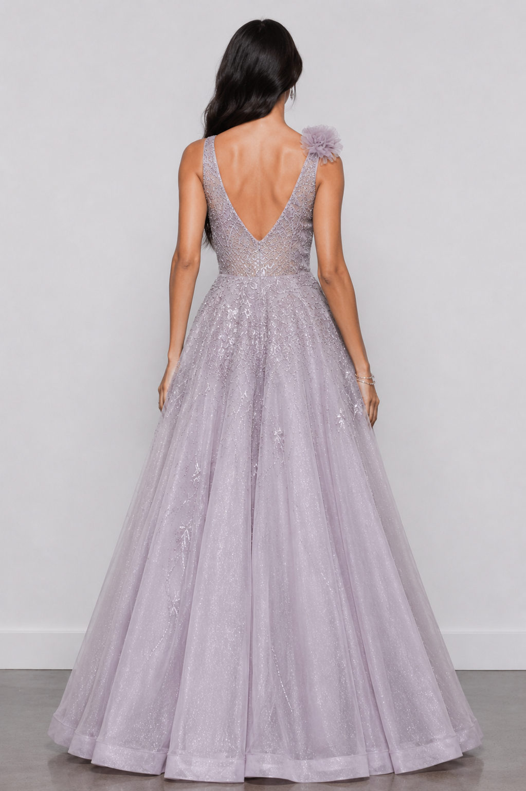 Purple Soft Net Gown with Kardana and Sequins Work