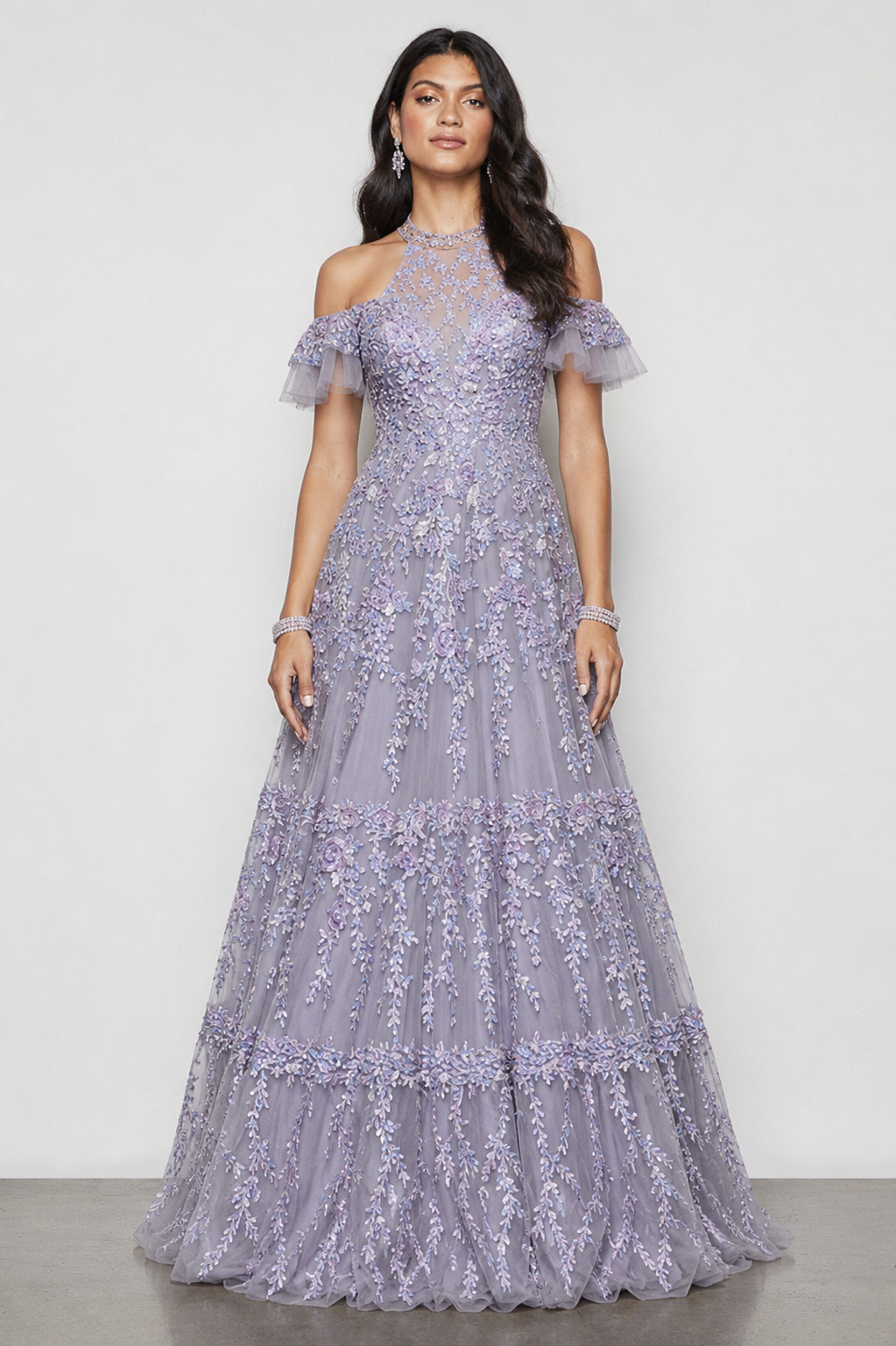 Purple Soft Net Gown with Sequins Diamond and Moti Work