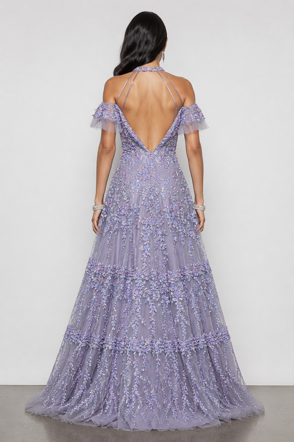 Purple Soft Net Gown with Sequins Diamond and Moti Work
