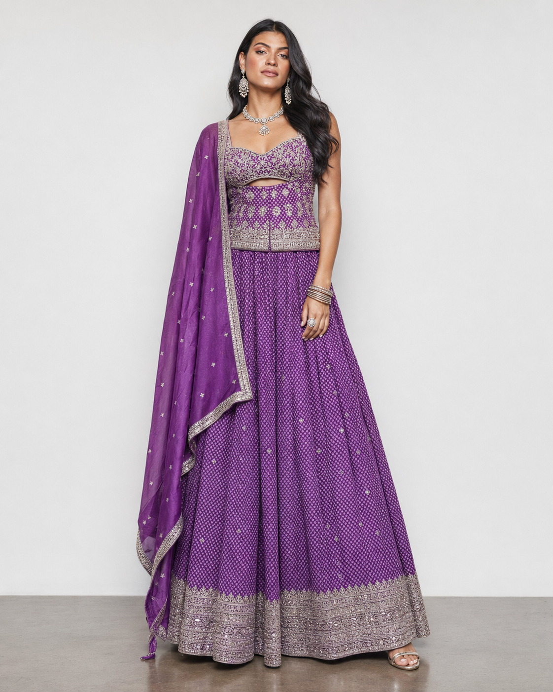 Purple Soft Silk Lehenga Choli with Antique Copper Work