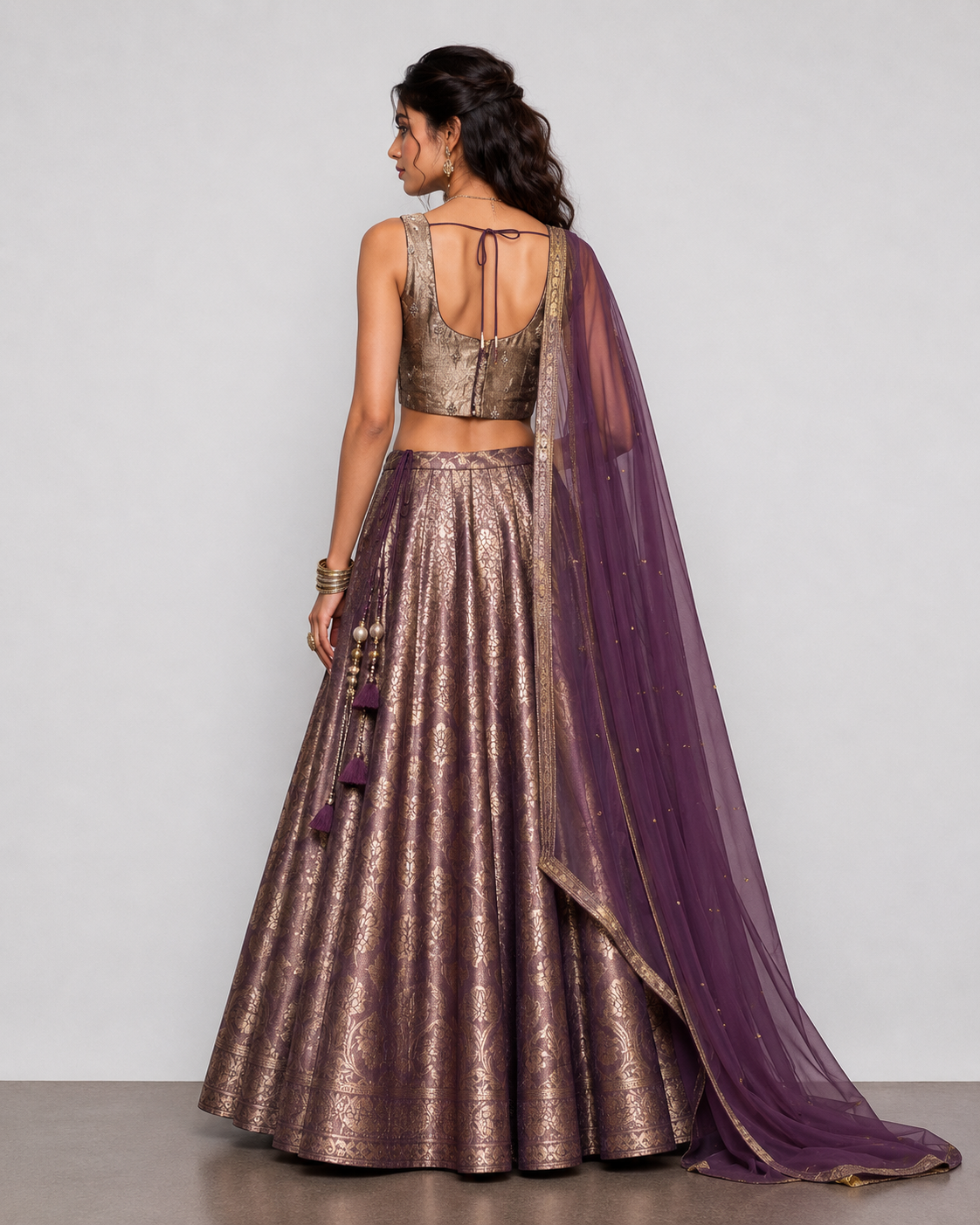 Purple Tissue Silk Choli with Zardozi and Palmoti Work