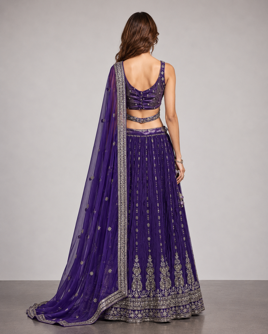 Purple Tissue Silk Lehenga Choli with Miral and Resham Work