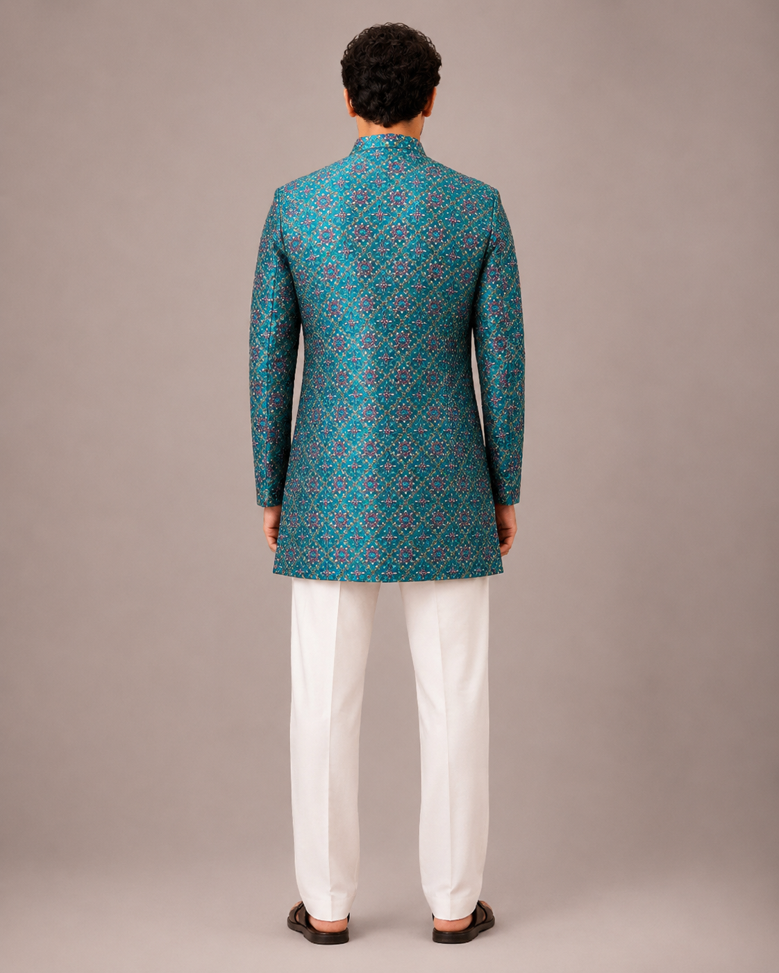 Rama Green Art Silk Indo Western for Men with Machine Work