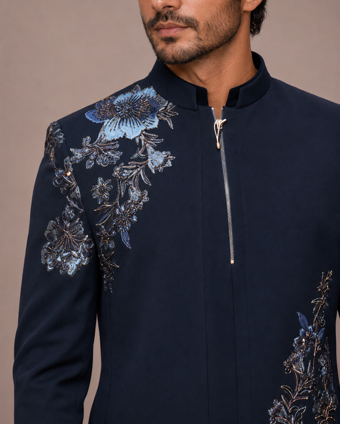 Rama Korean Fabric Jodhpuri Suit with Hand Print and Hand Work