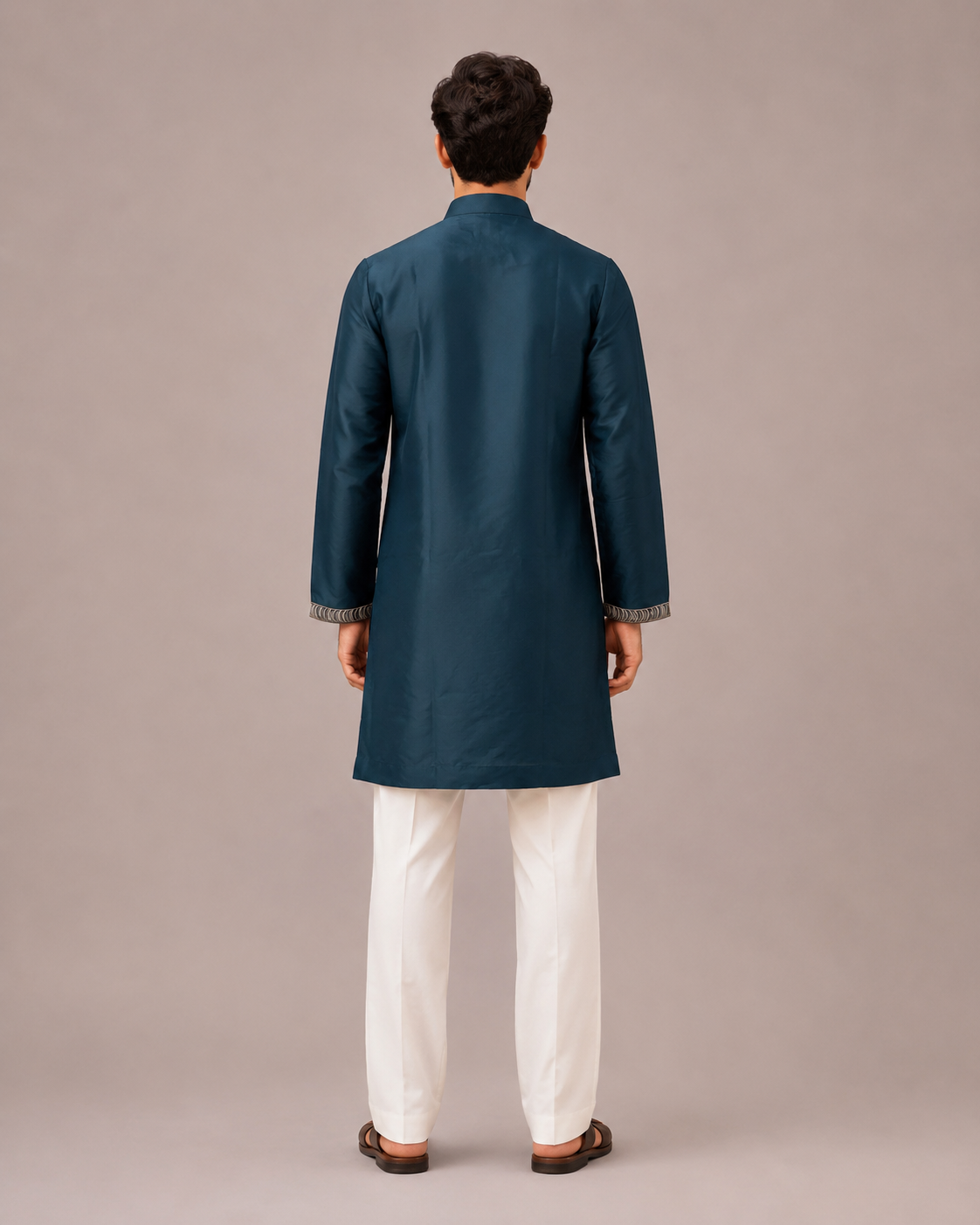 Rama Silk Kurta Set with Hand Embroidery on Print Work