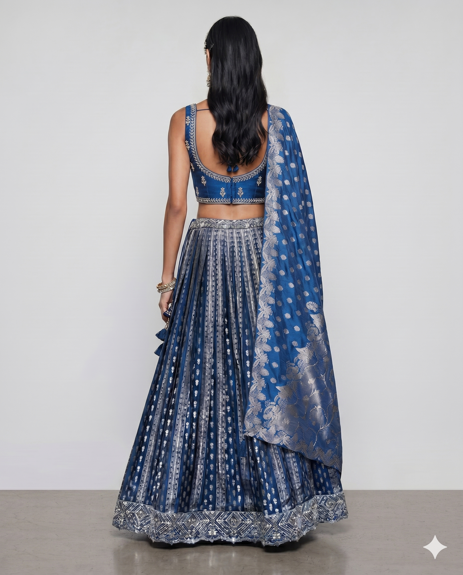 Rama Tisu Silk Lehenga Choli with Kardana, Moti Sicons Work